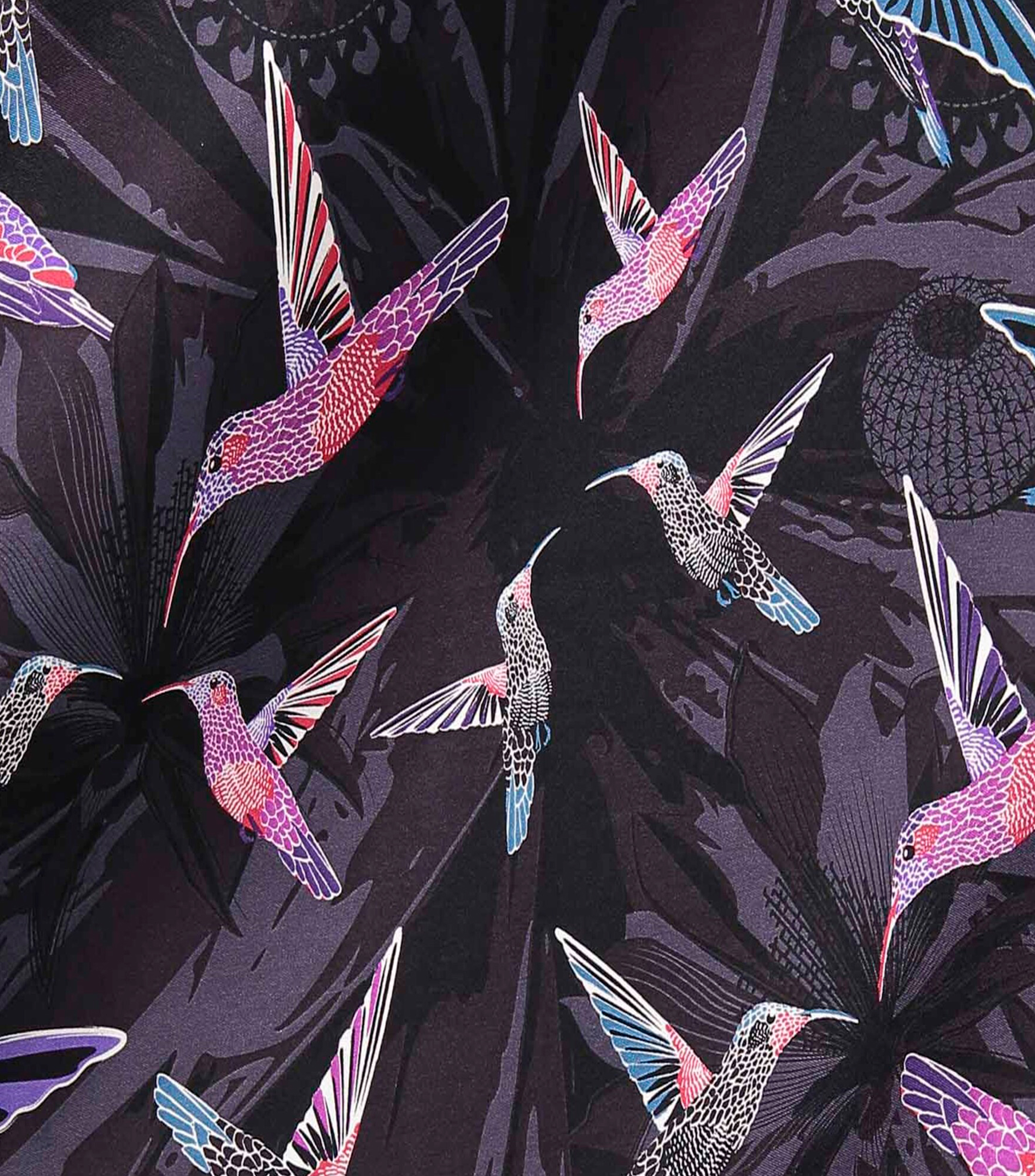 Mascada en Seda Estampada con Colibrí Multicolor Mujer