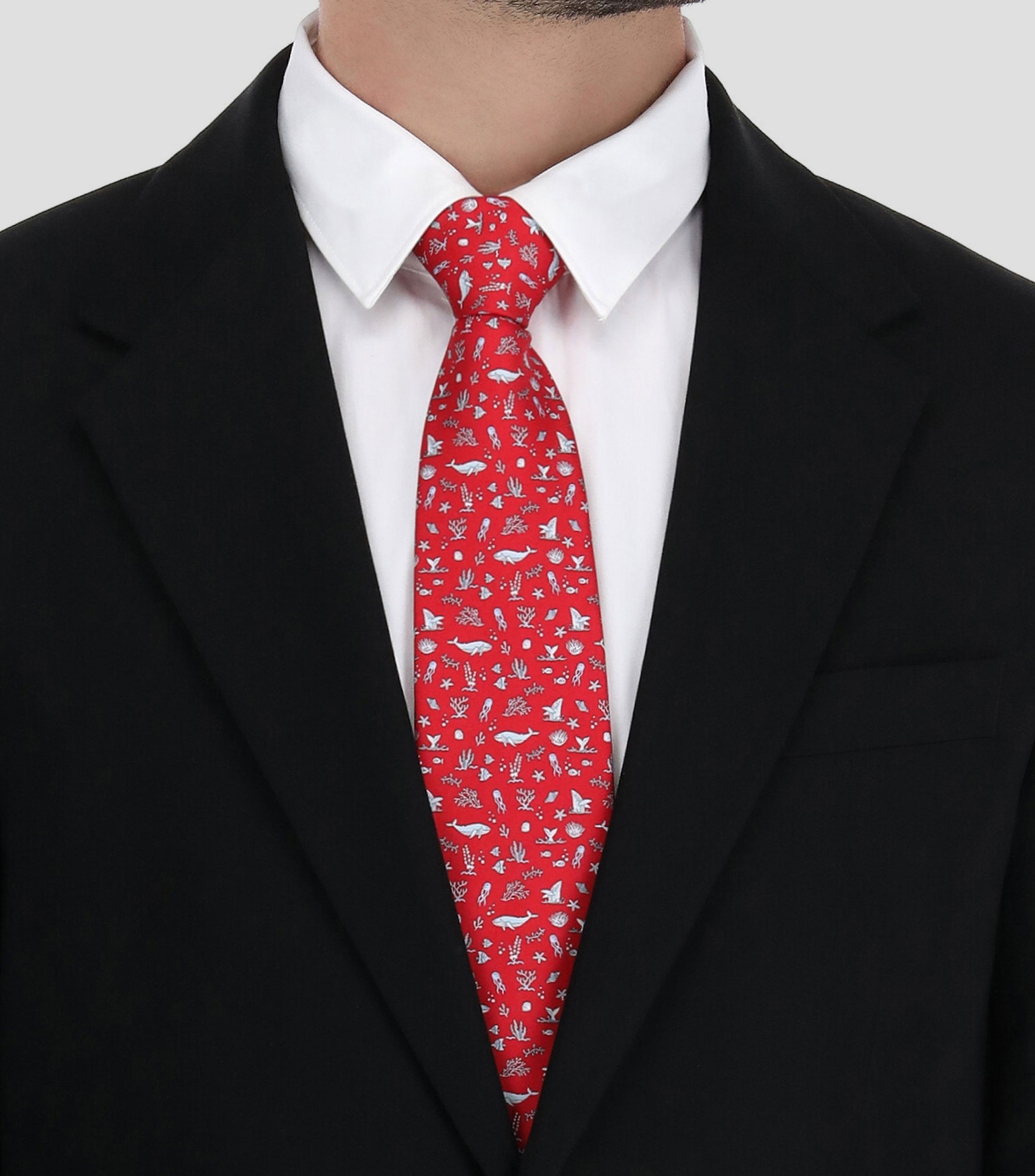 Corbata ancha de seda rojo con ballenas