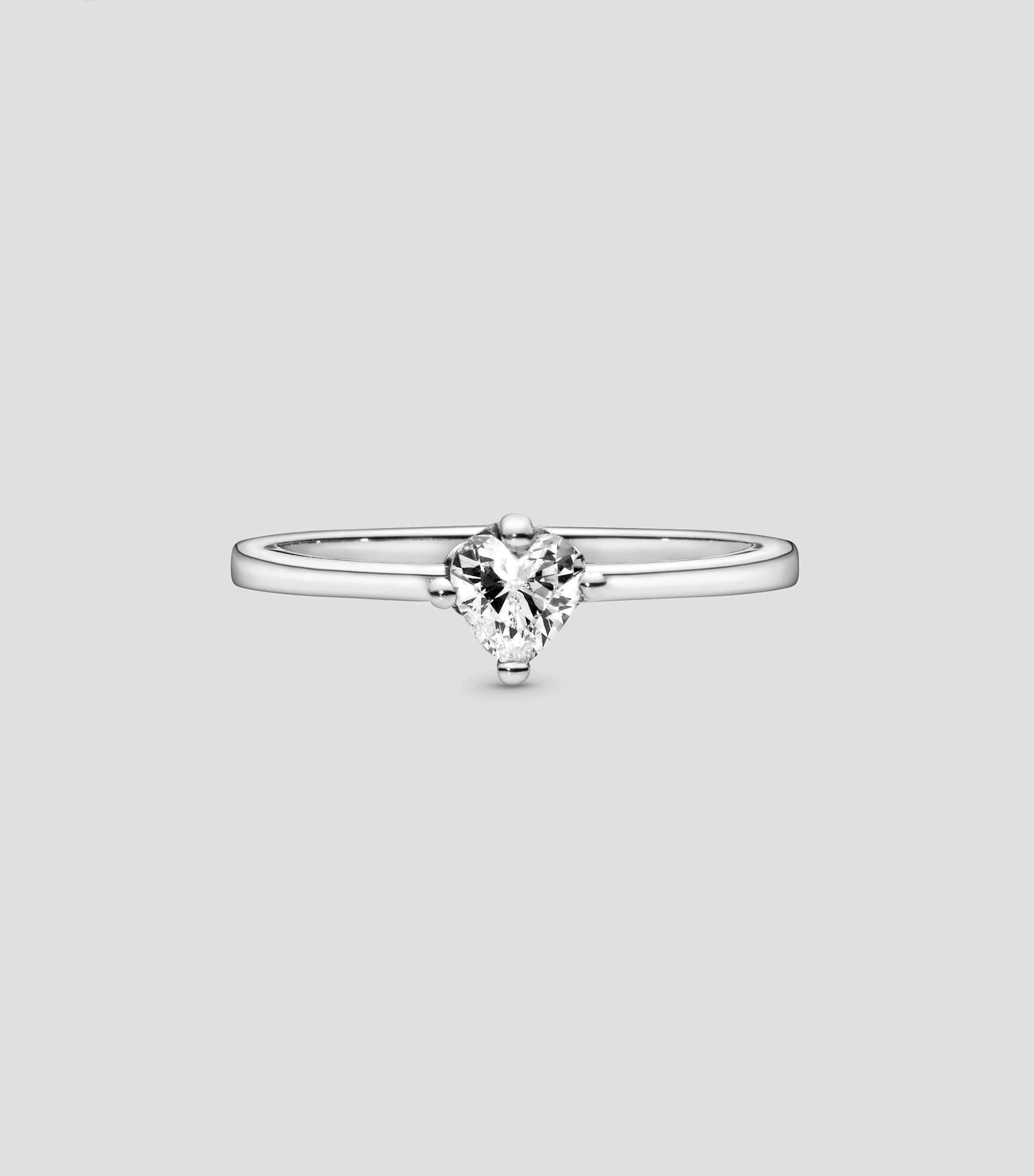 Anillo solitario en plata Corazón Transparente con circonia Mujer talla 48