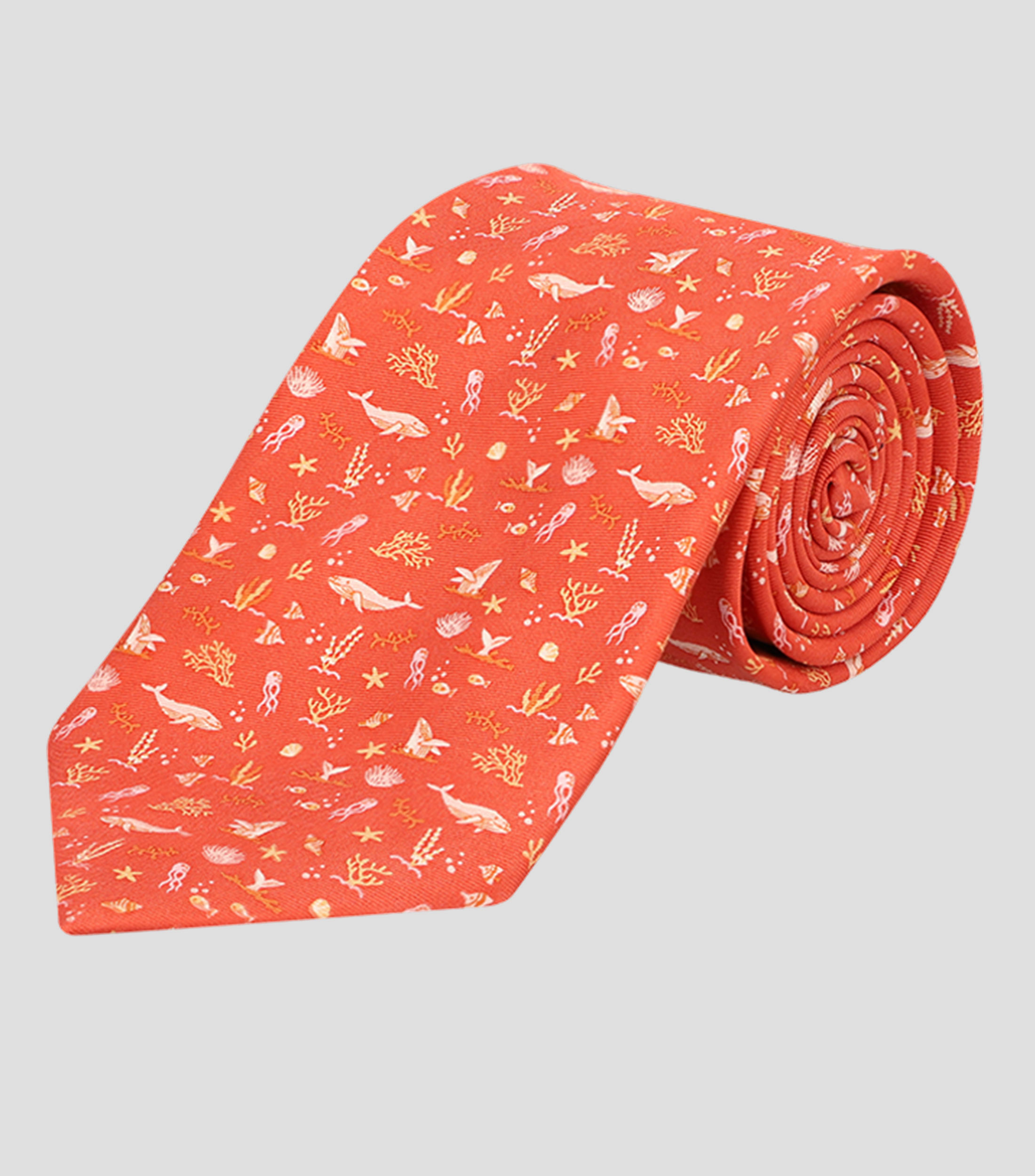 Corbata Ancha de Seda Naranja con Ballenas