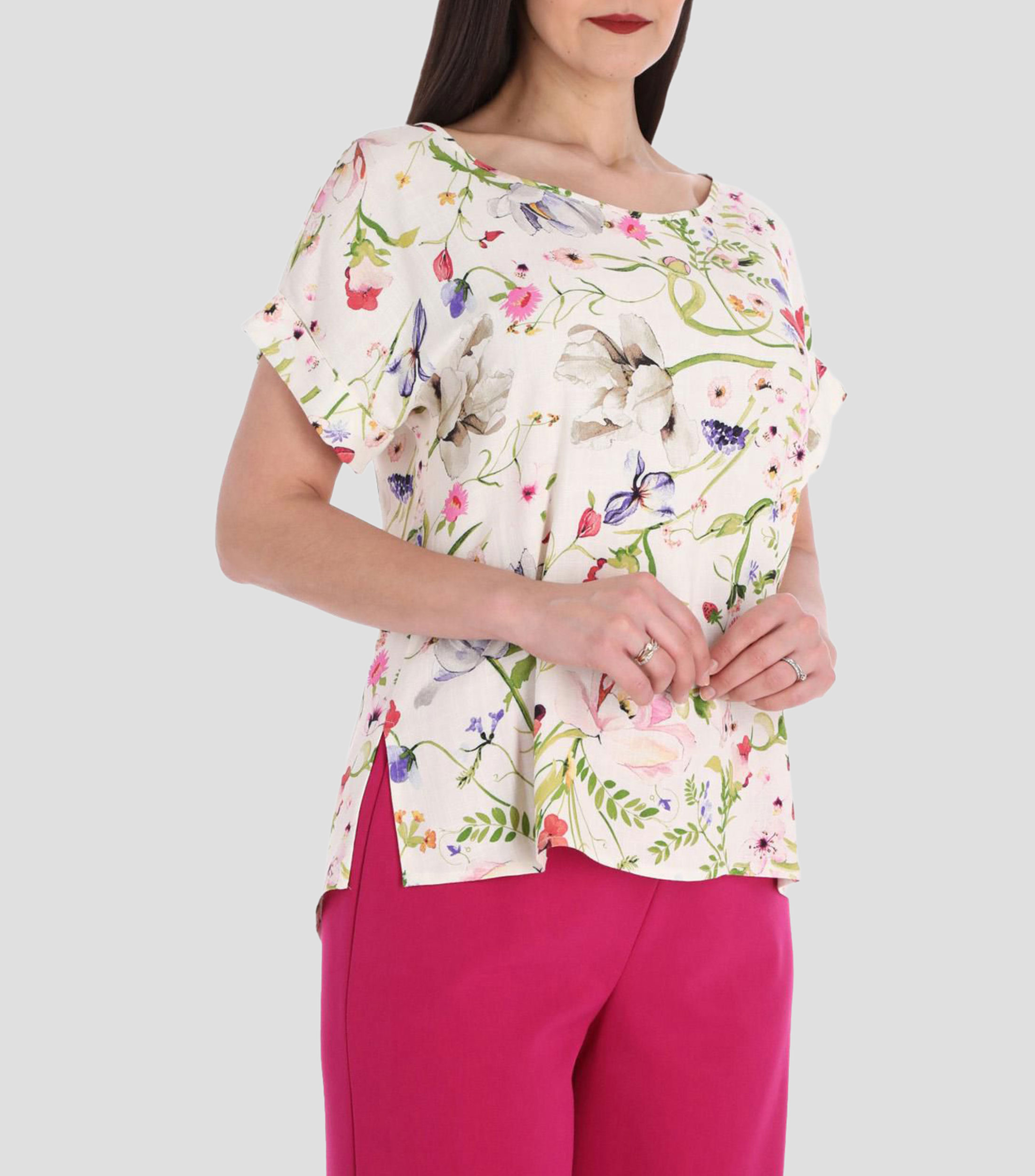Blusa estampada manga corta Línea Petite Mujer