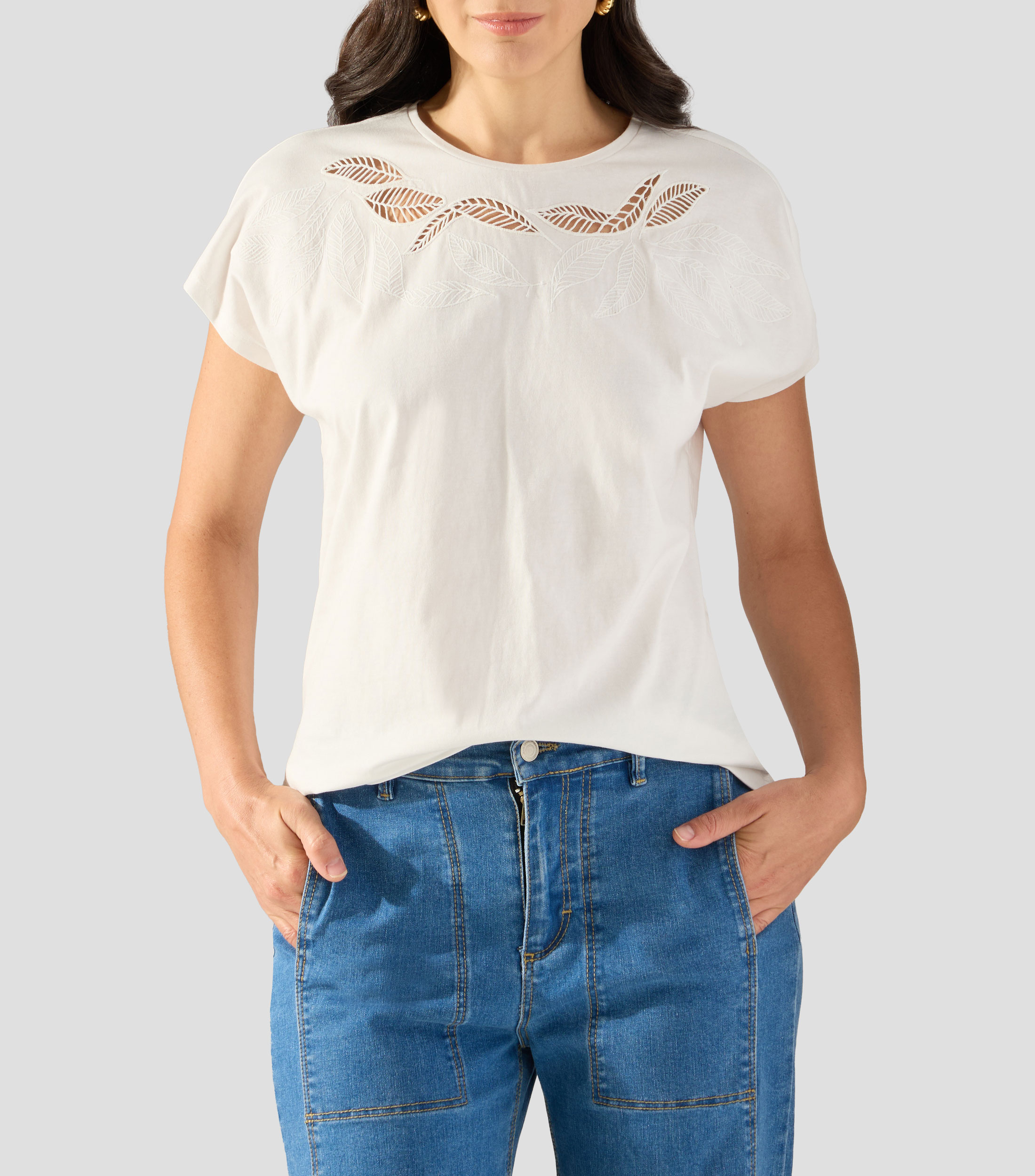 Playera de cuello redondo con manga corta lisa Mujer
