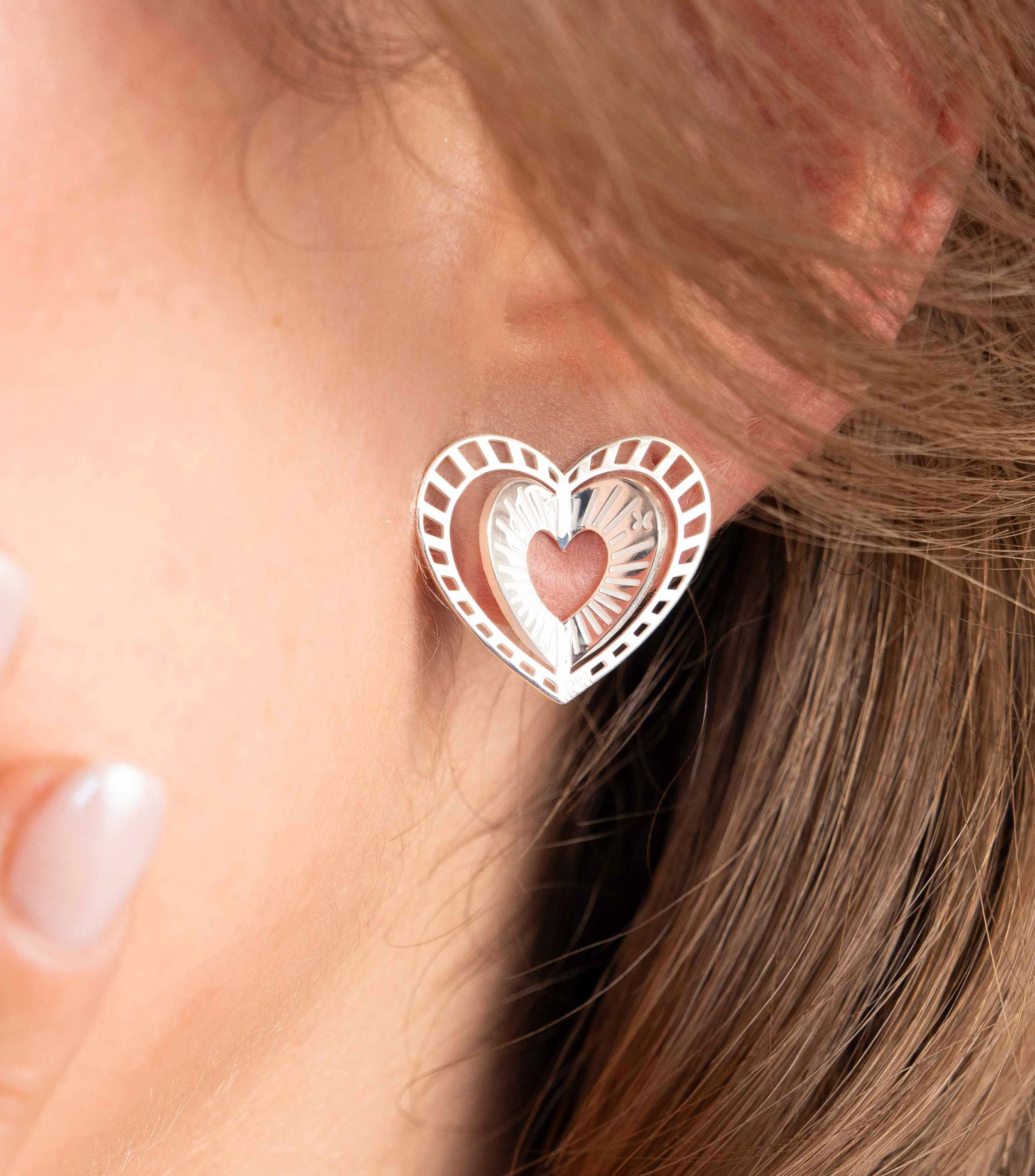 Broqueles corazón destello en plata Mujer