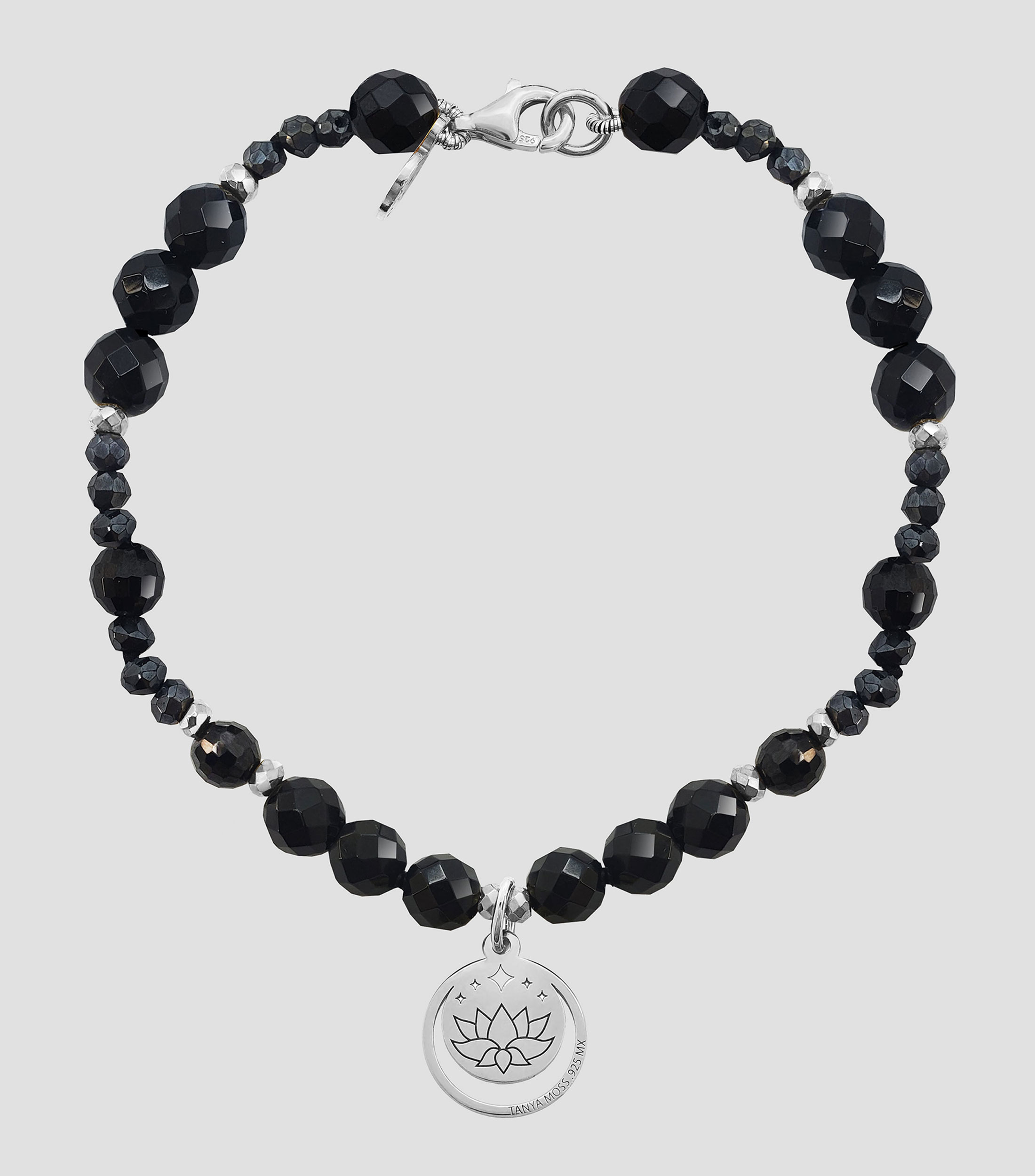 Pulsera en plata .925 Magia Luna Loto Ágata Negra Mujer