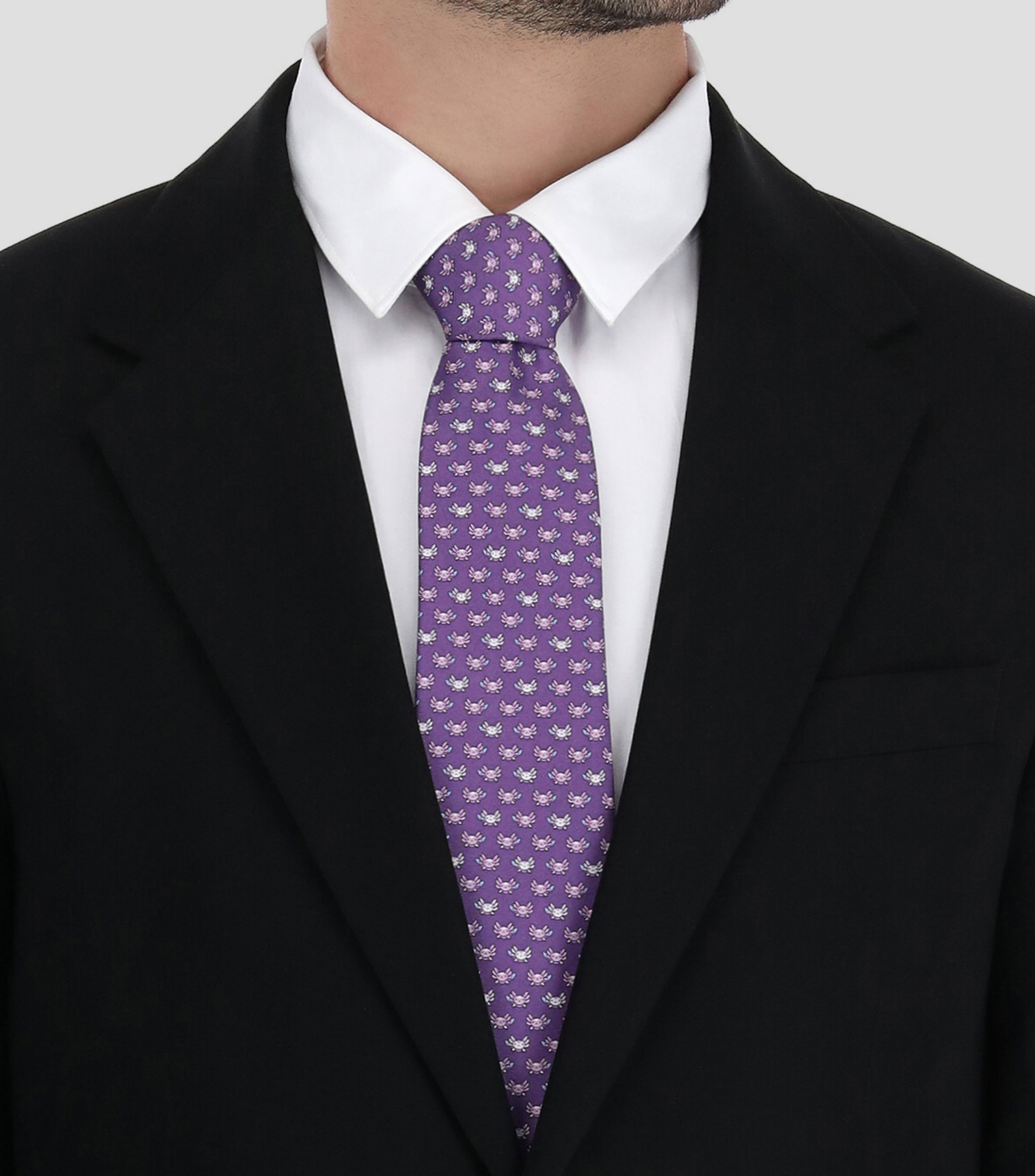 Corbata ancha con ajolotes lila