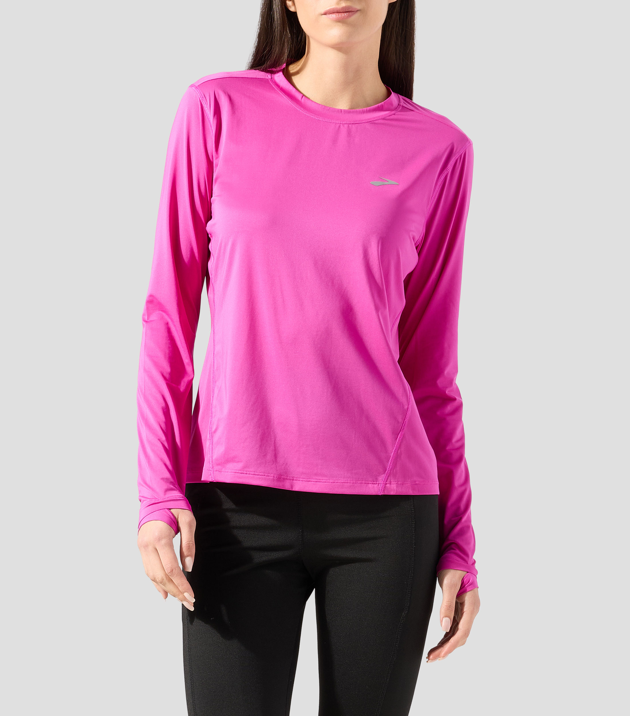Playera de entrenamiento cuello redondo manga larga lisa Mujer