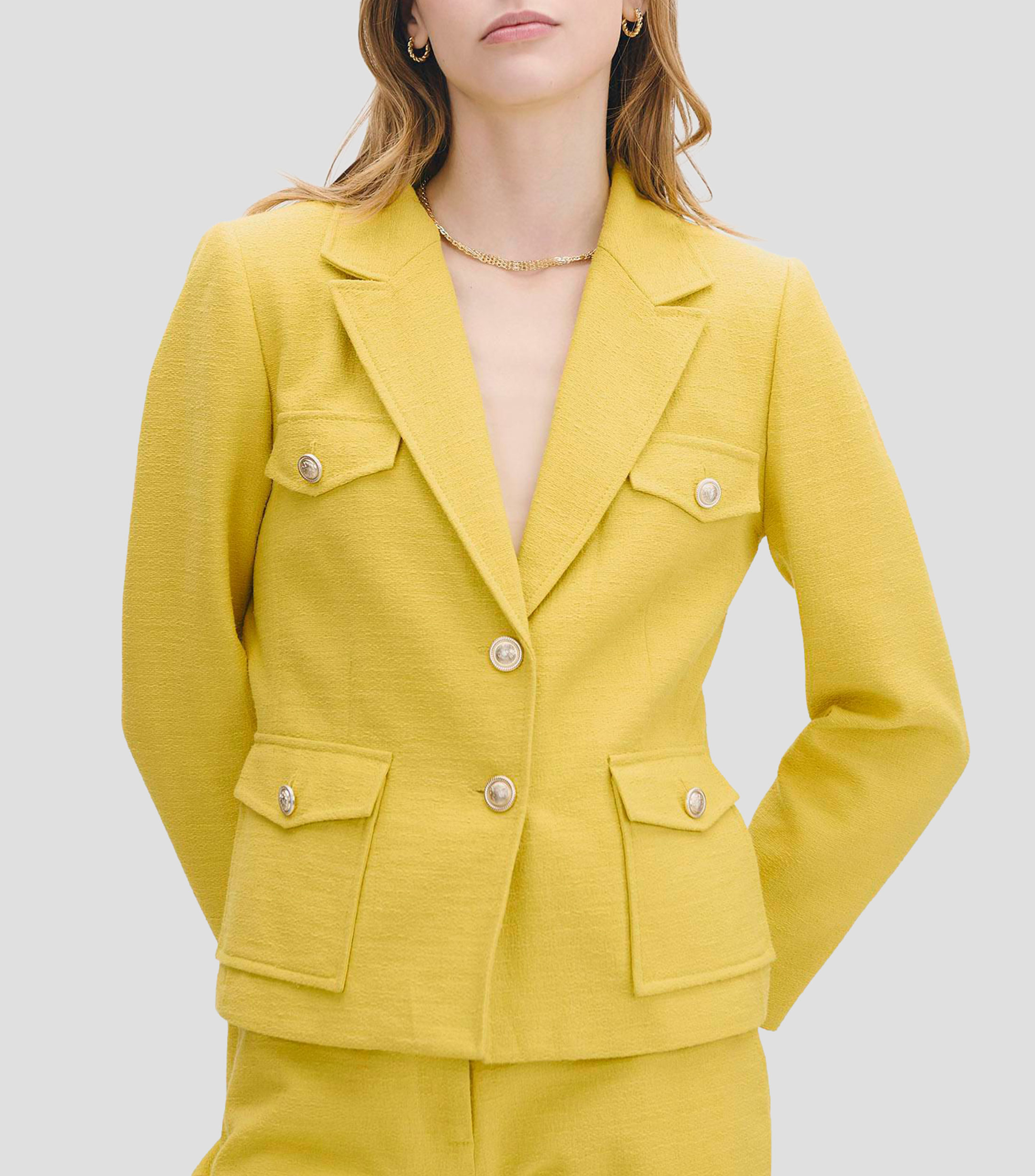 Saco de tweed estilo safari solapa de pico Mujer