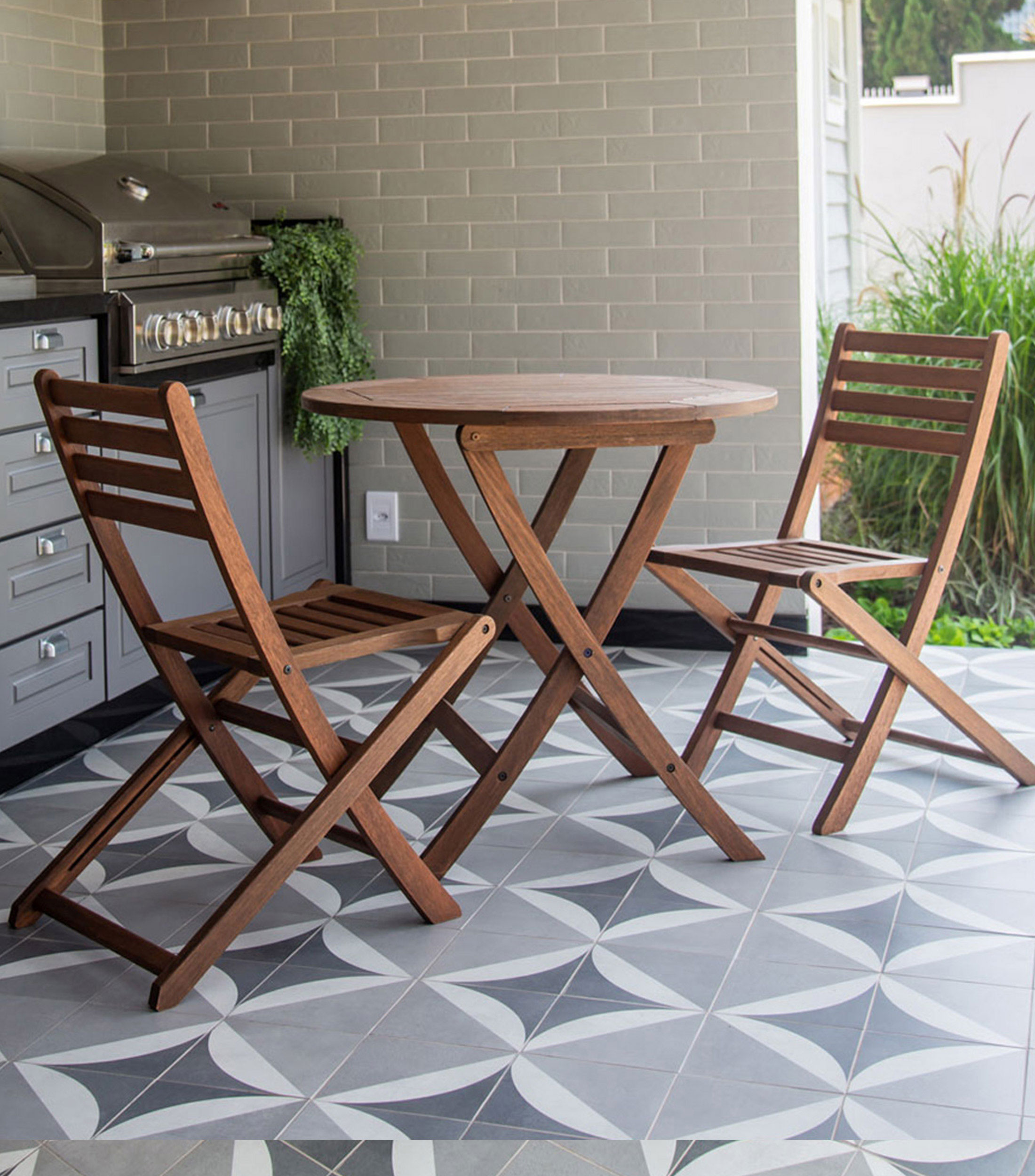 Mesa con 2 Sillas Ipanema para exterior en madera