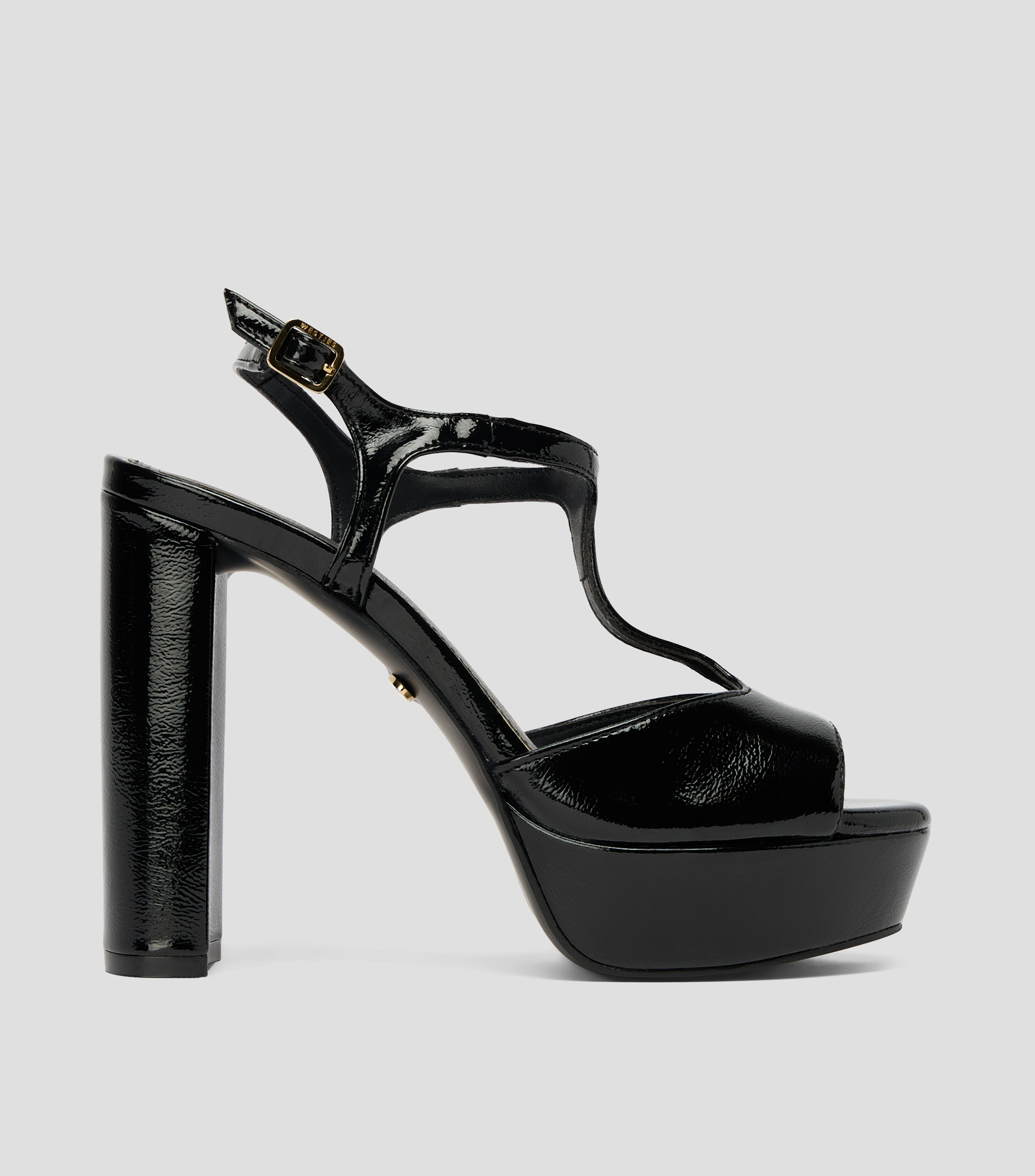 Sandalias casuales tacón alto ancho charol Mujer