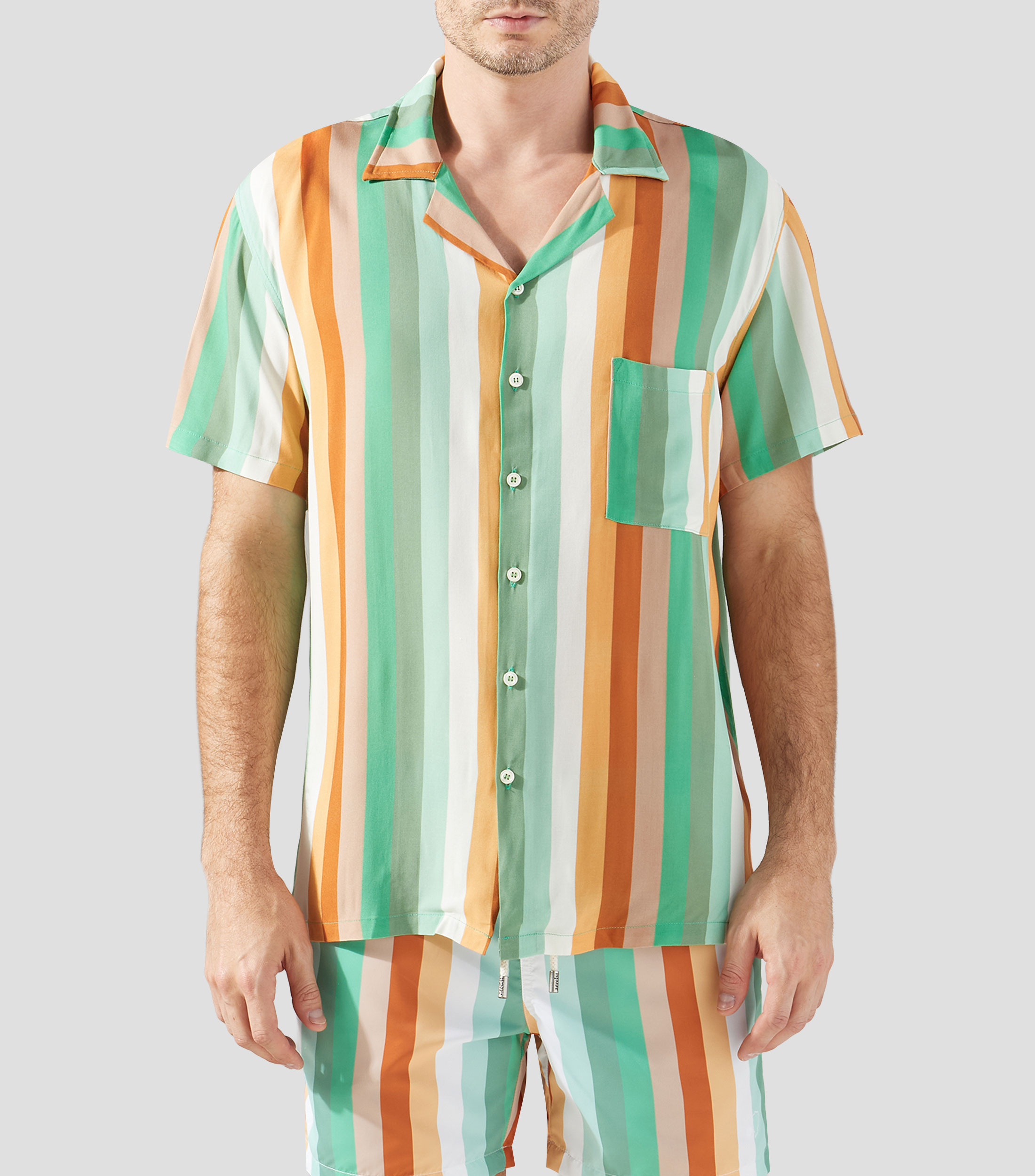 Camisa de rayas manga corta de playa Hombre