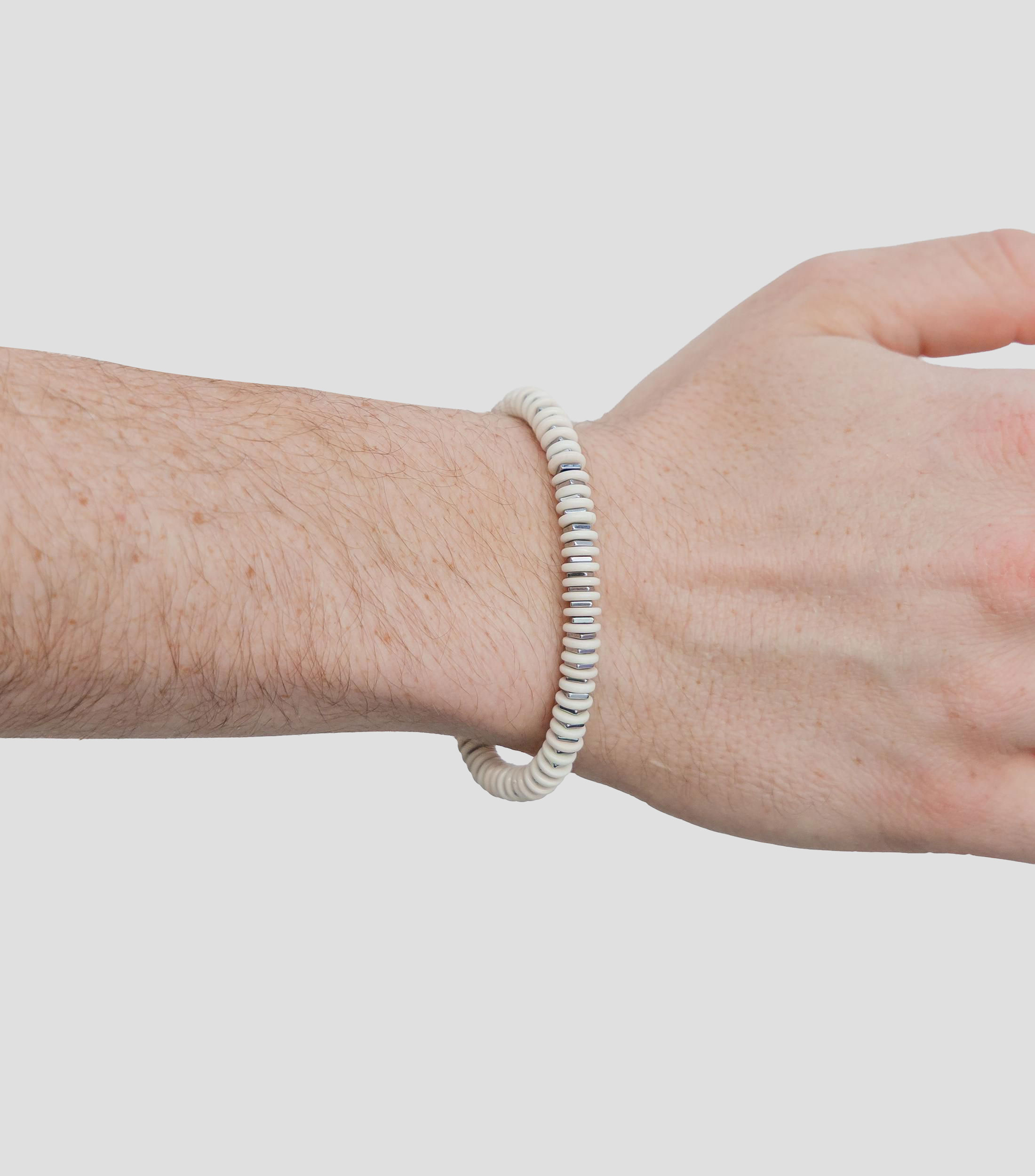 Pulsera en plata 925 blanca con cuentas de disco Hombre