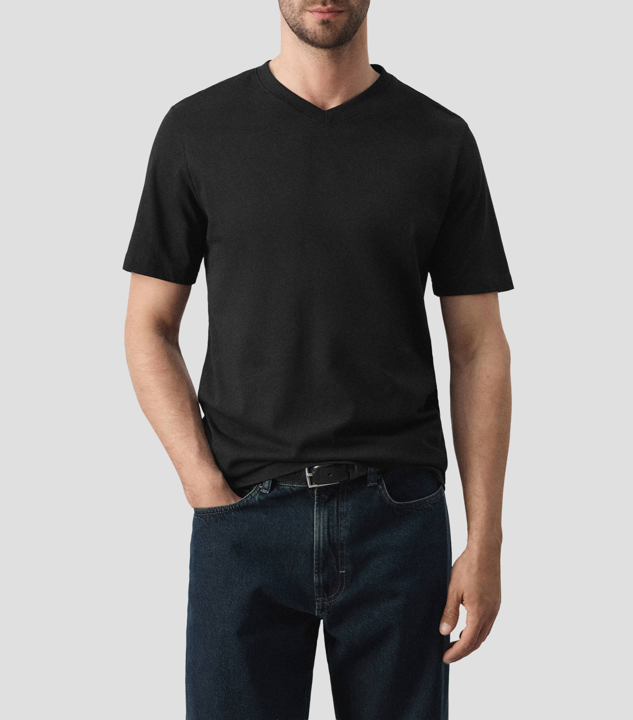 Playera cuello V manga corta lisa Hombre
