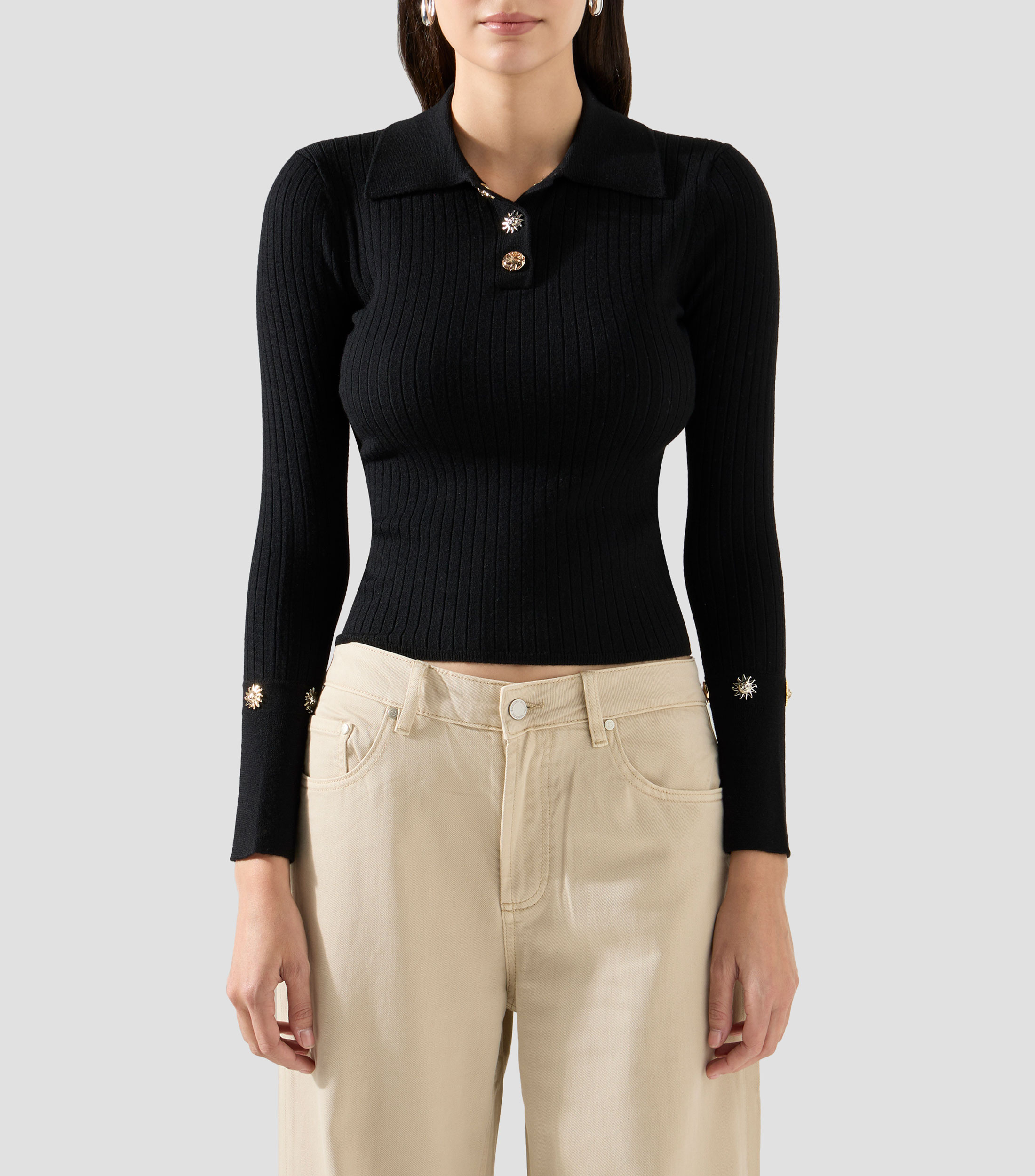 Suéter cuello tipo polo Mujer