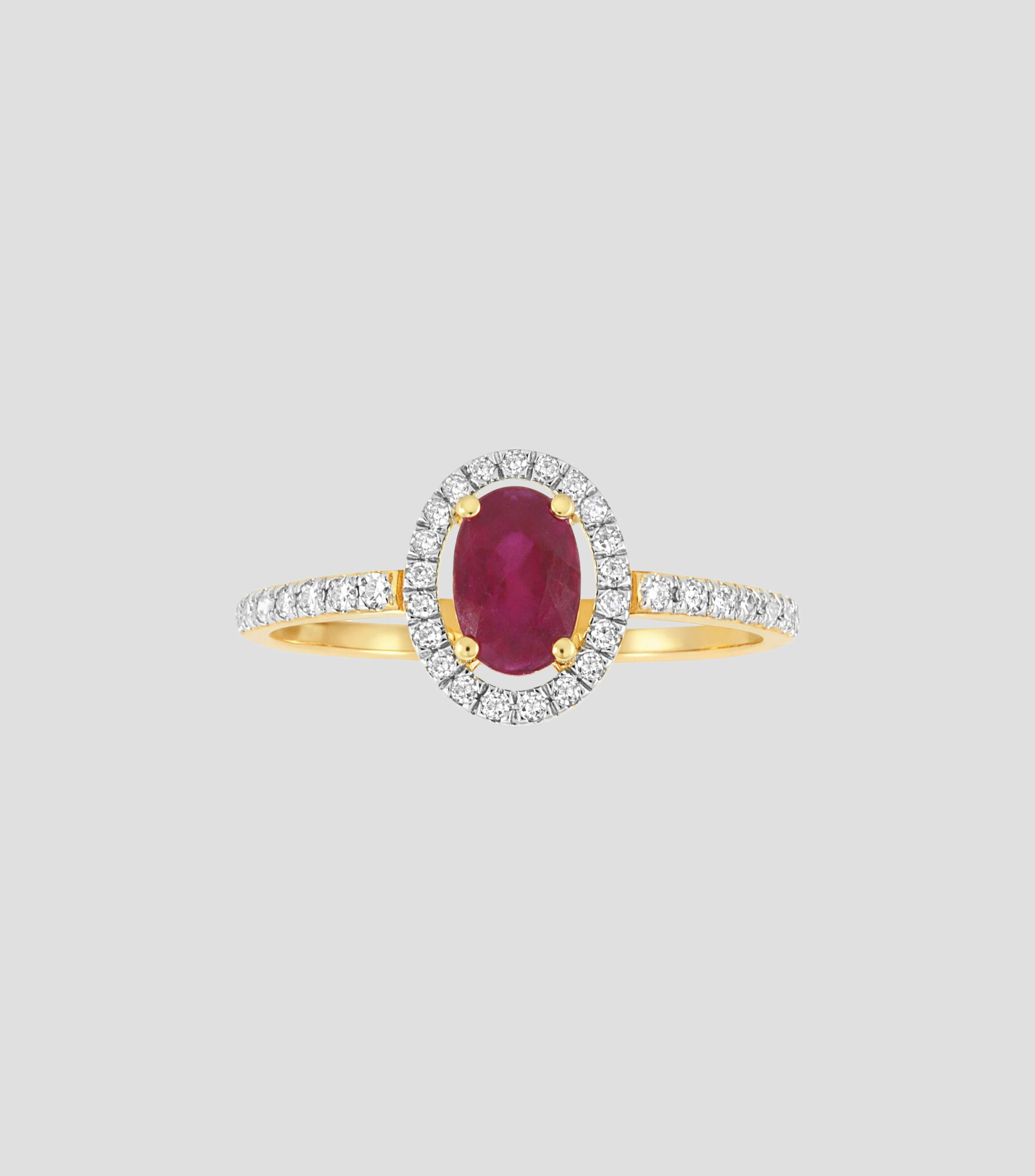 Anillo en oro amarillo de 14 Kilates con brillantes y rubí Mujer