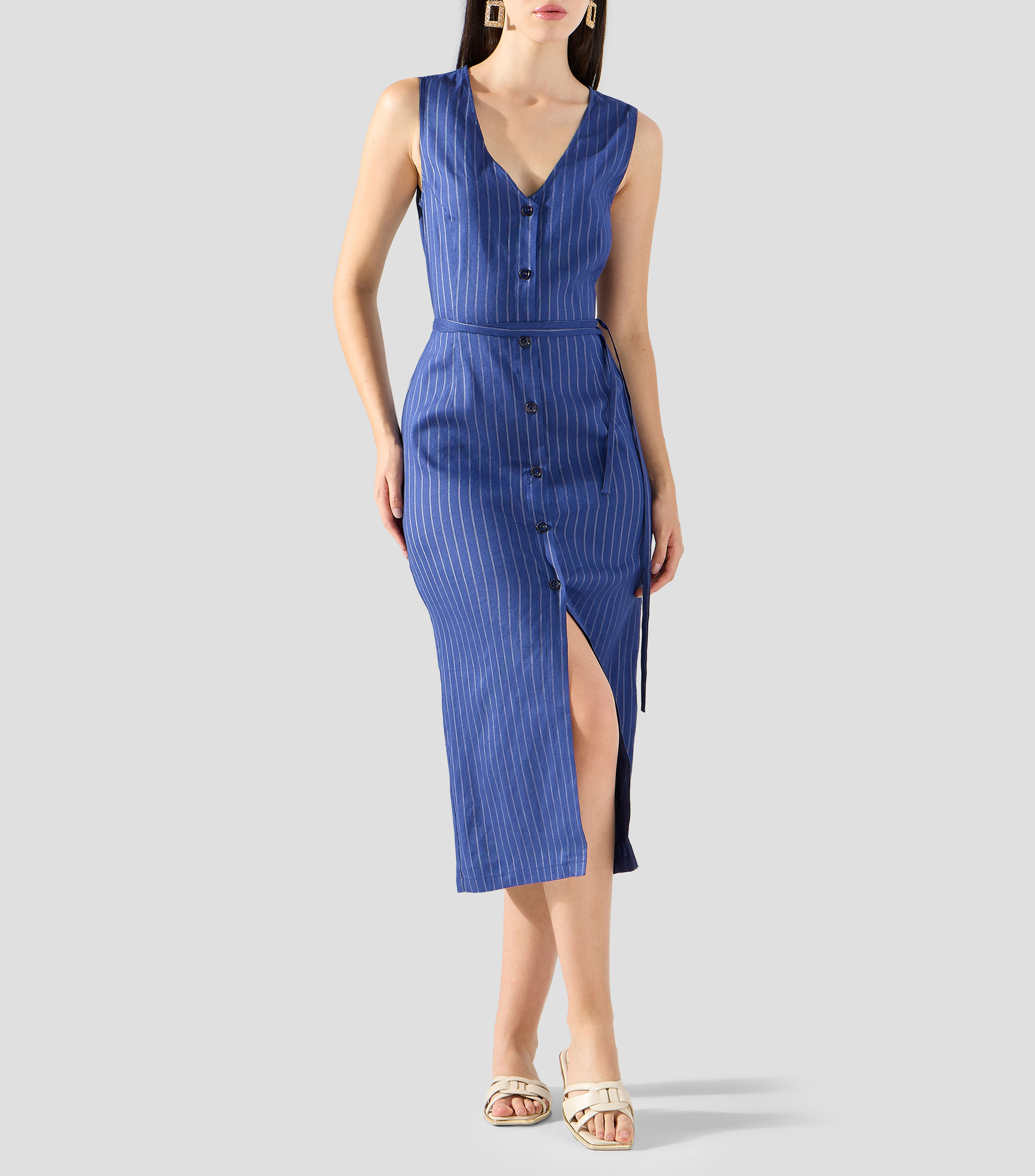 Vestido midi con rayas Mujer