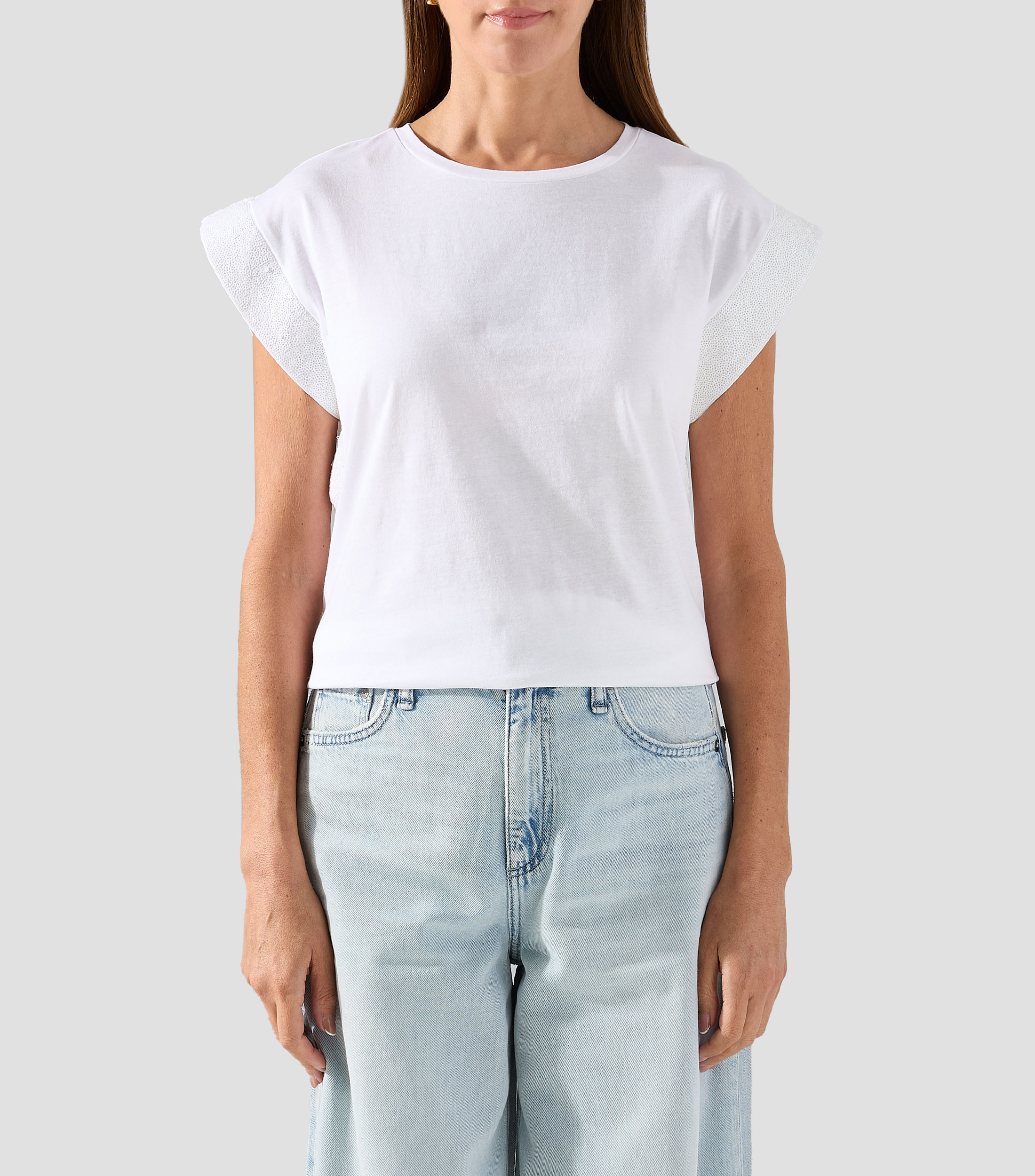 Playera con lentejuelas sin mangas Mujer
