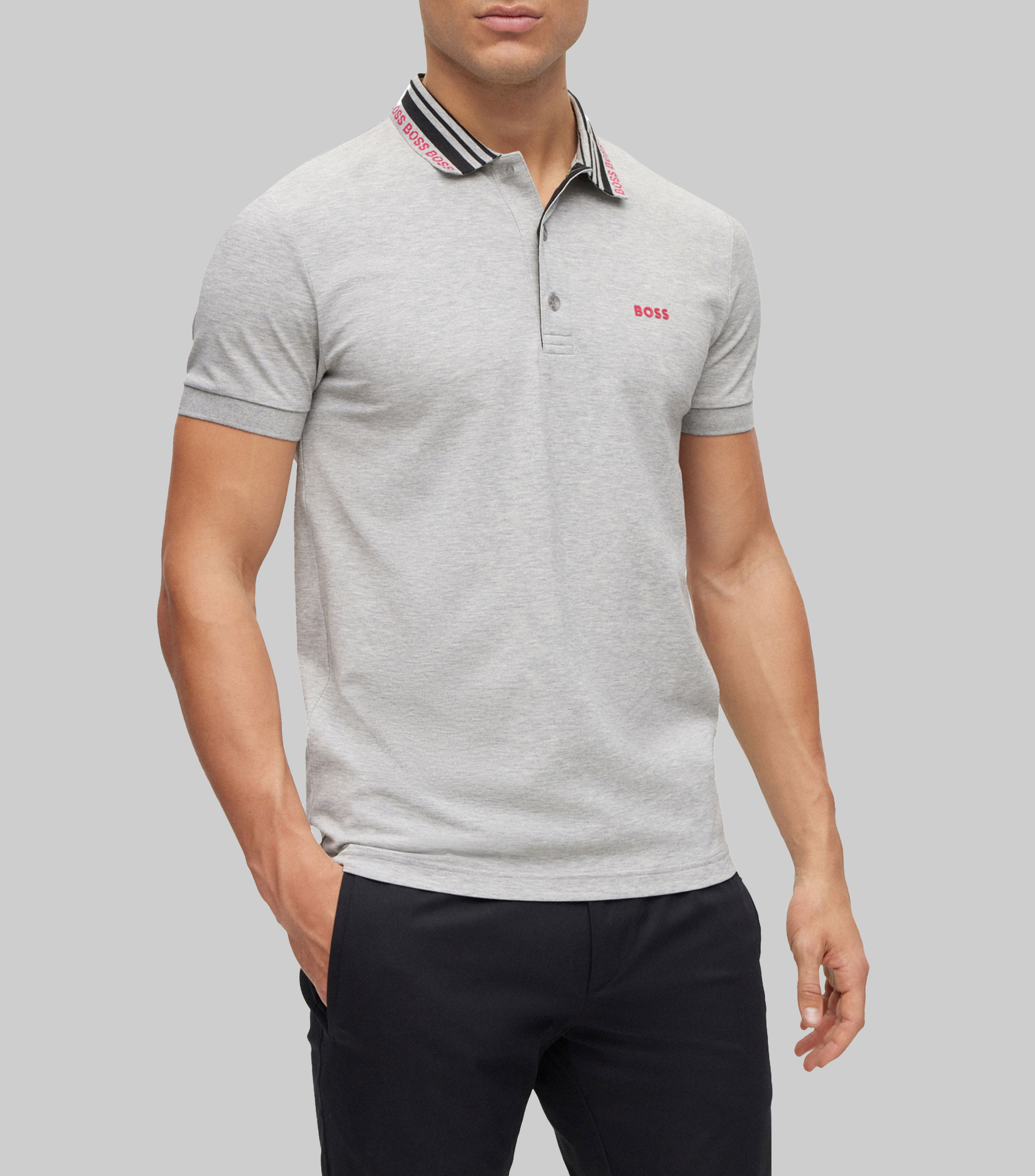 Boss: Playera Polo Slim Fit en mezcla de algodón con cuello con logo ...