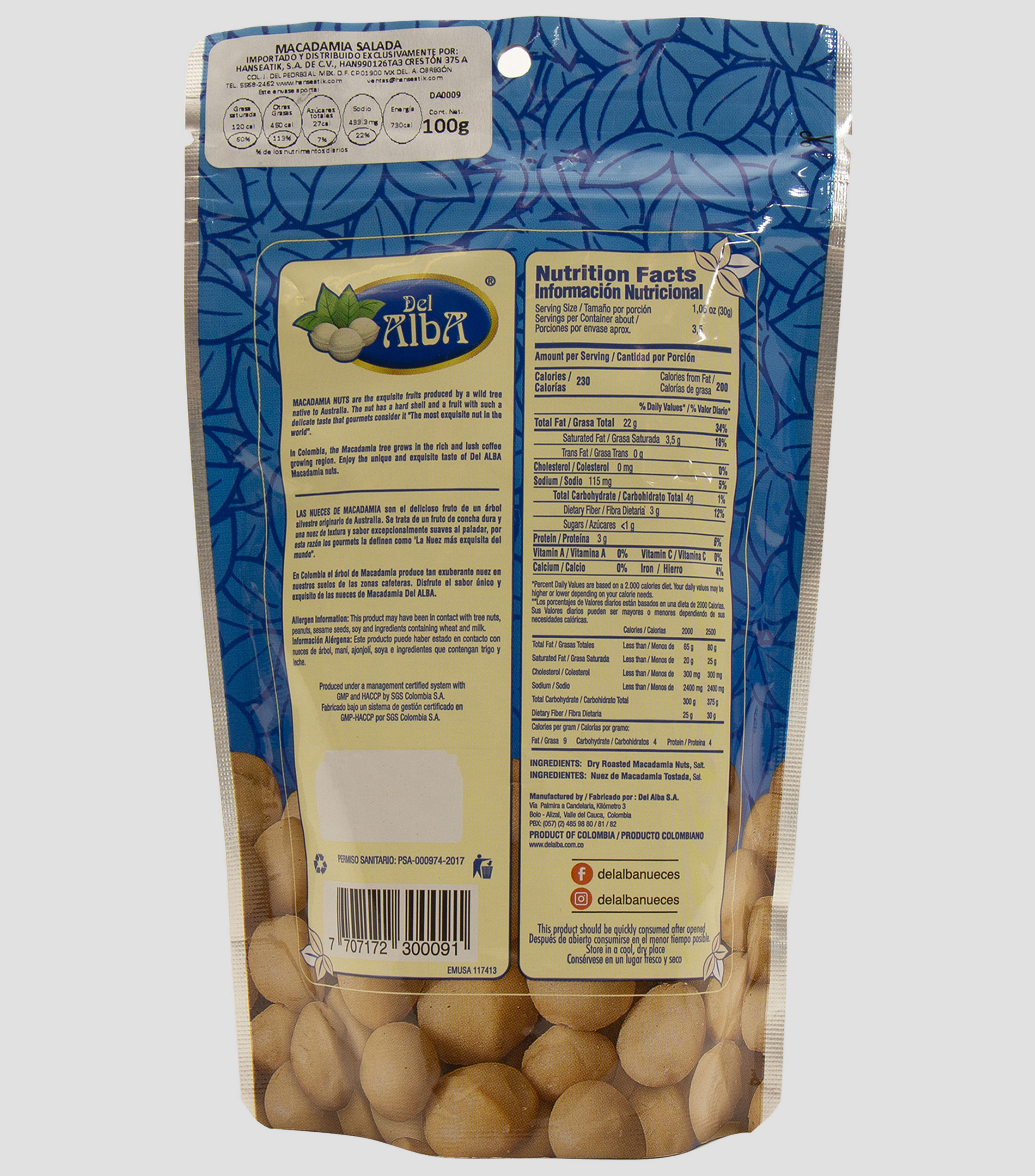 Nueces de Macadamia Saladas, 100 g