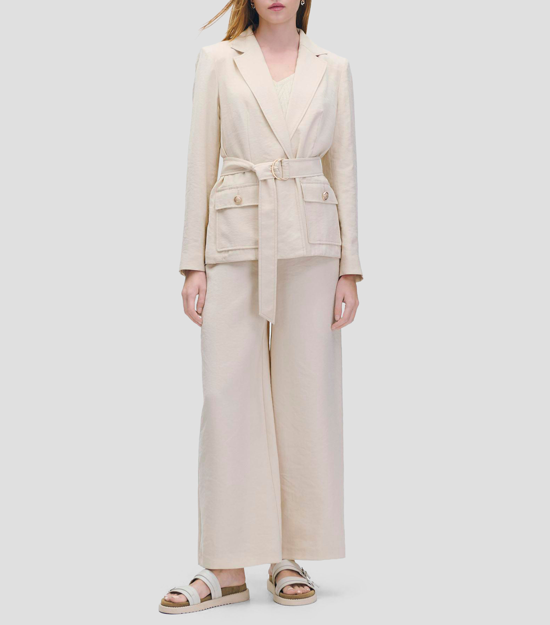 Blazer estilo safari hueso efecto corrugado Mujer