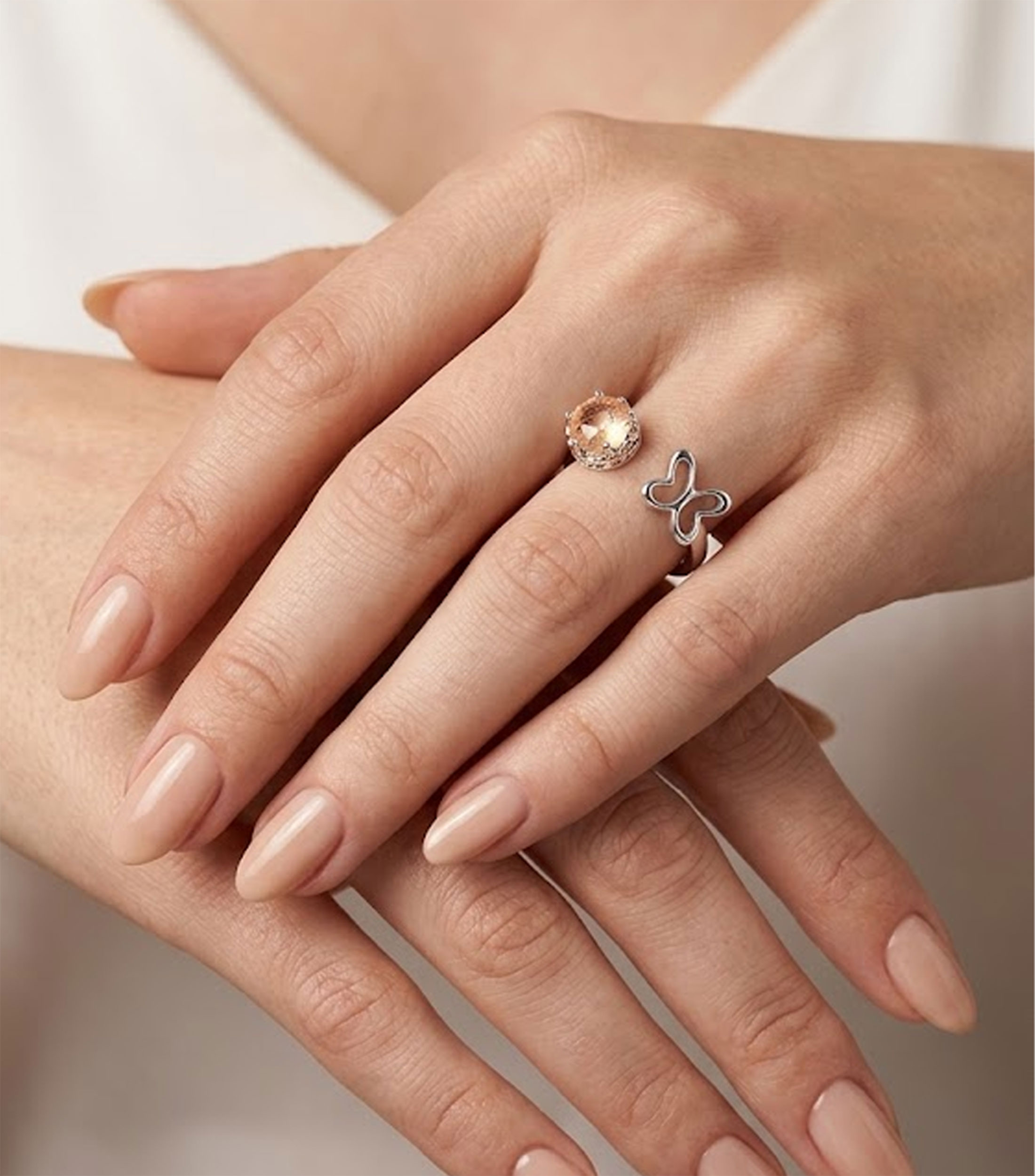 Anillo abierto en Plata .925 con cristal champagne Mujer