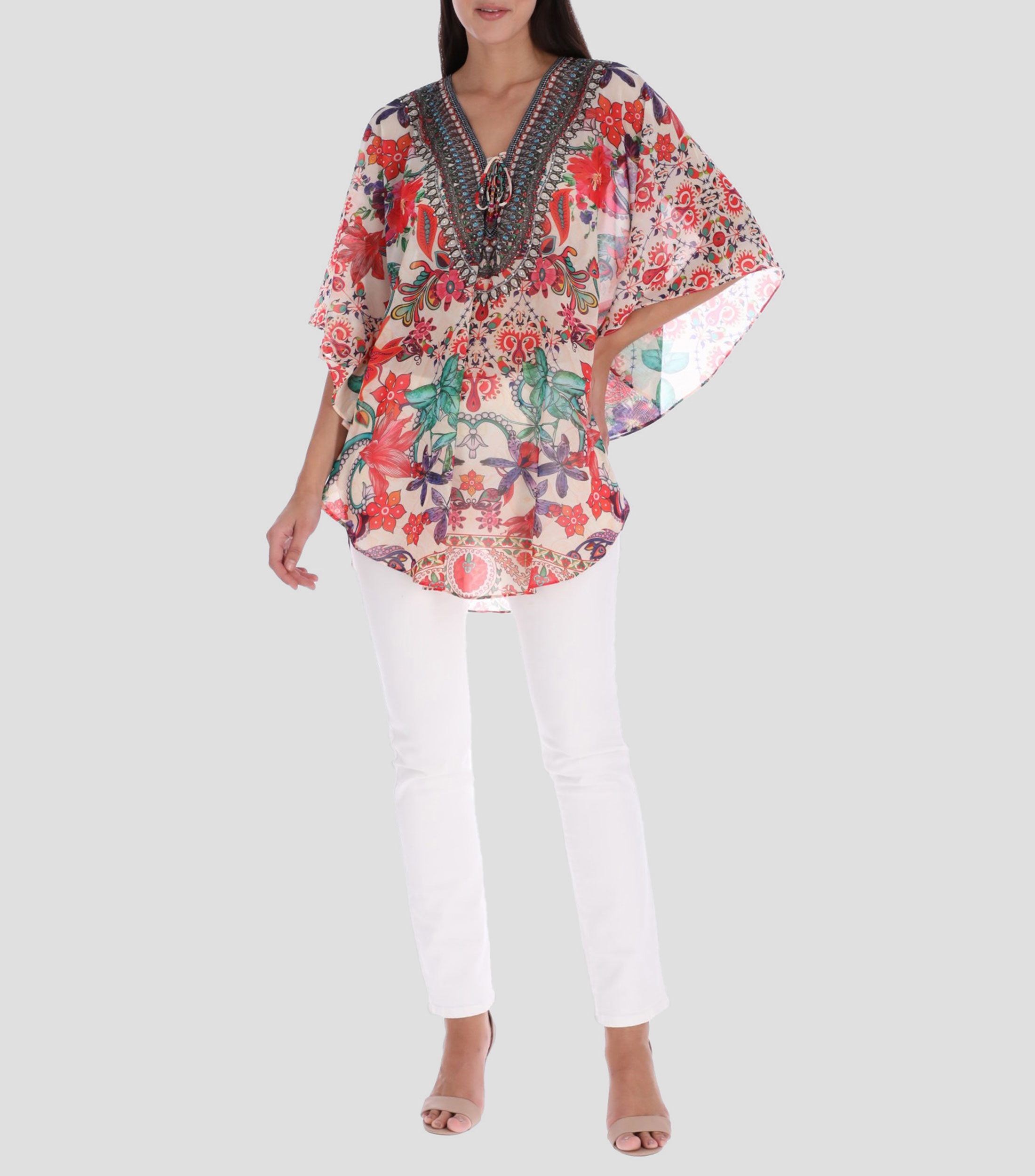 Blusa tipo túnica de manga corta Mujer