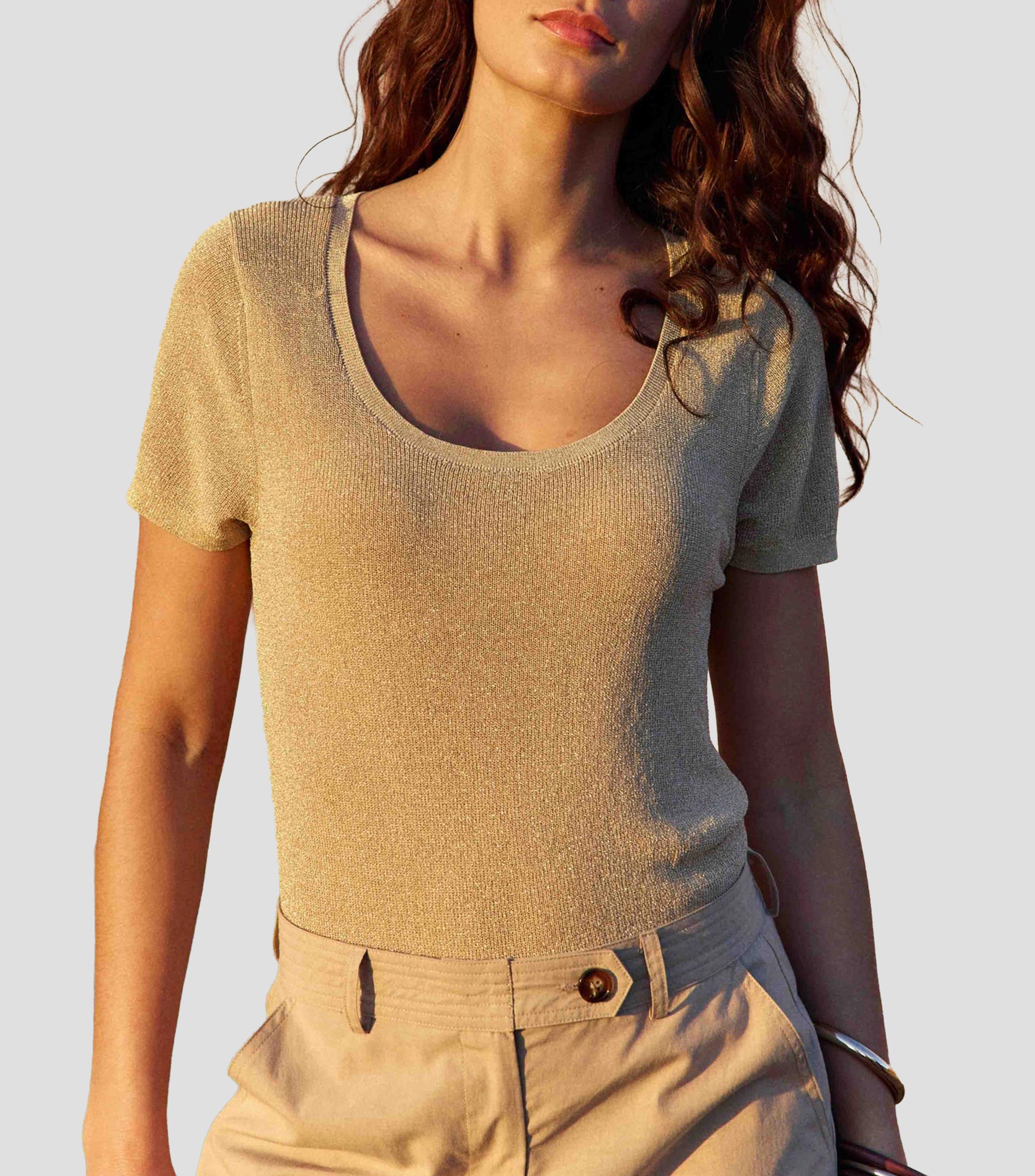 Blusa lisa manga corta Mujer