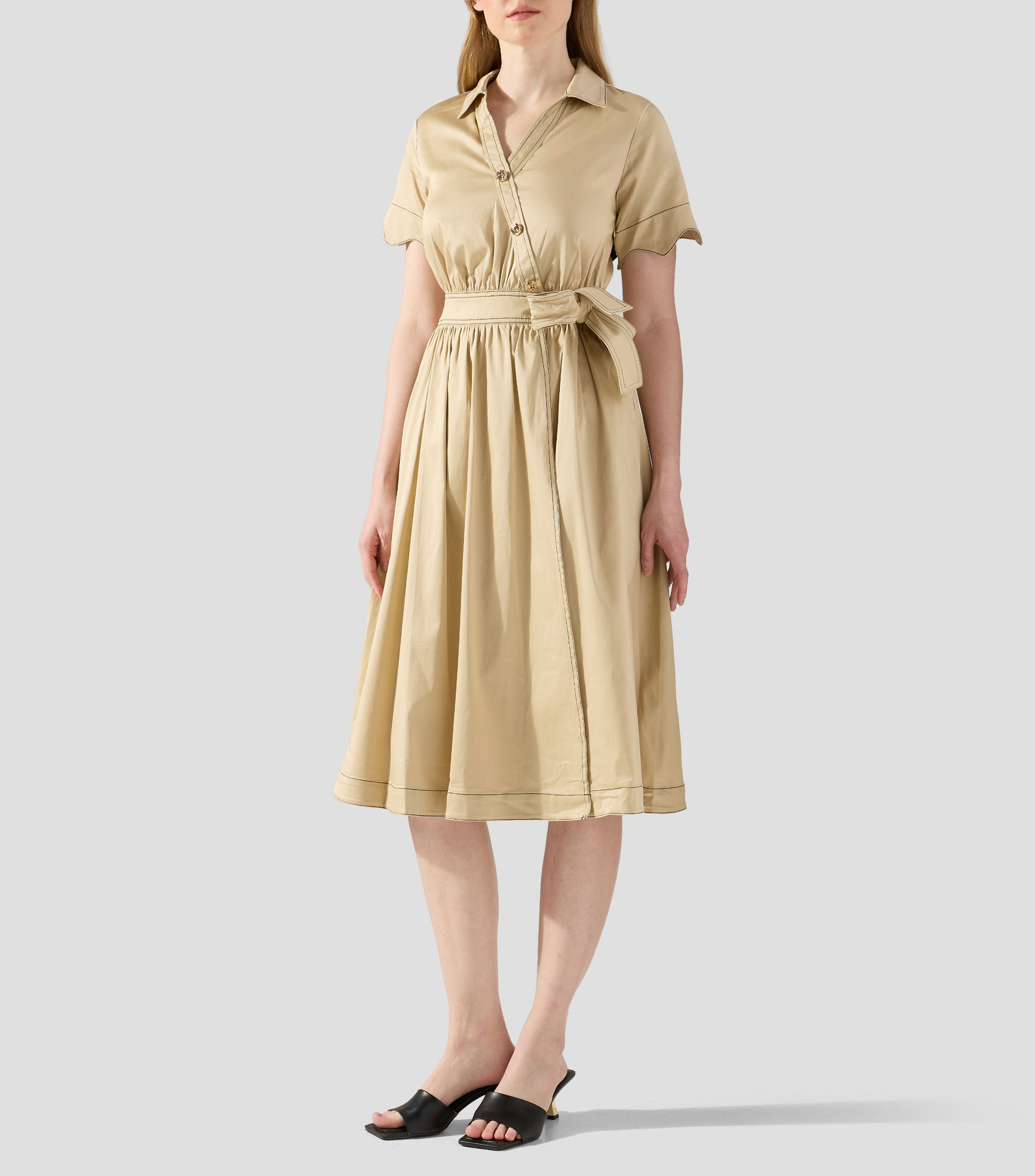 Vestido camisero midi liso Mujer