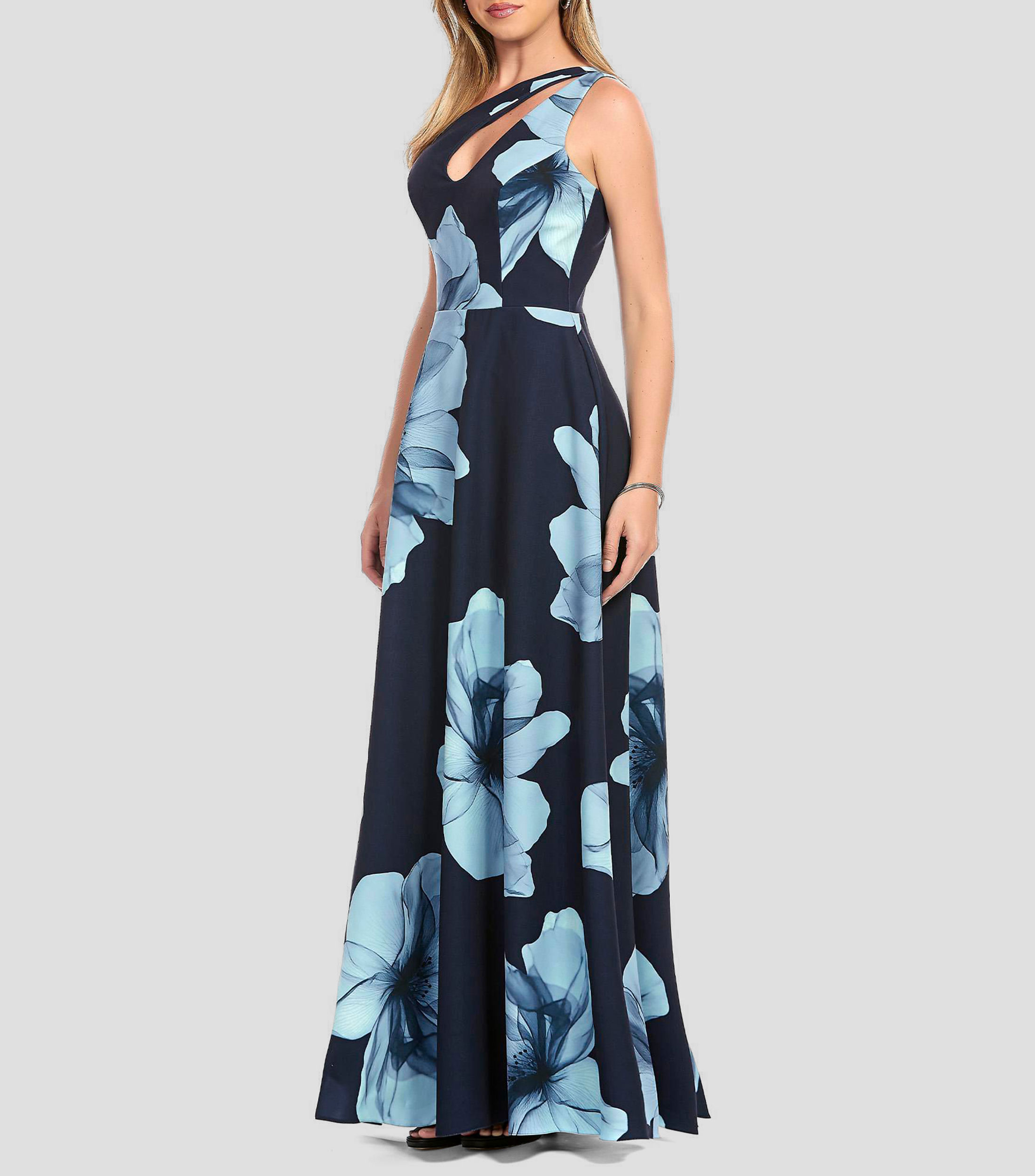 Vestido de fiesta largo estampado Mujer