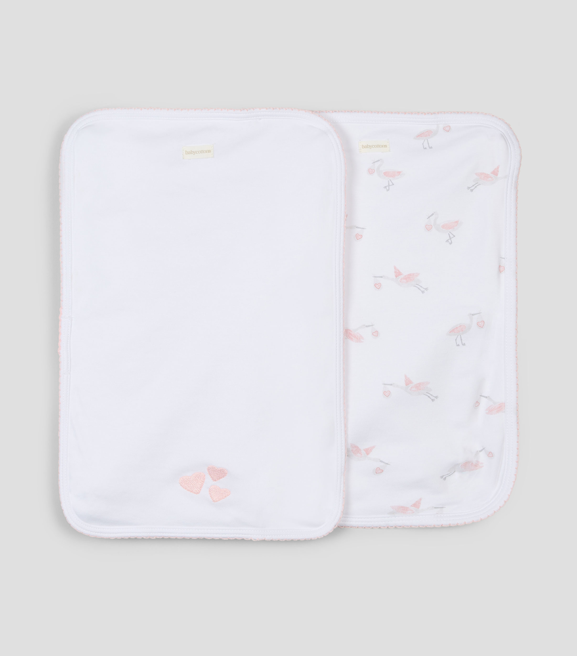 Set 2 Baberos rectángulo Welcome en algodón blanco/rosa Bebé