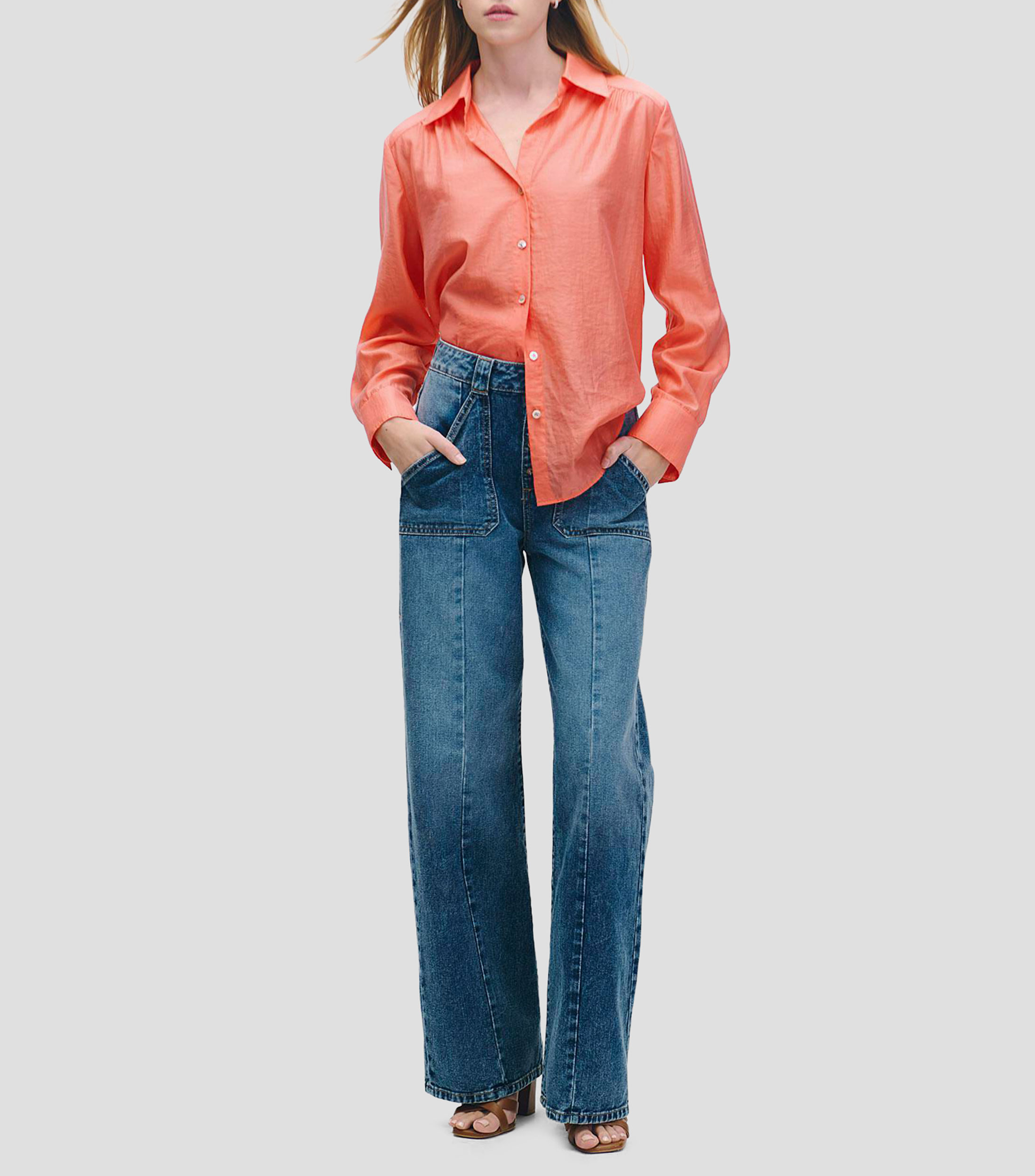 Blusa camisera coral efecto corrugado Mujer