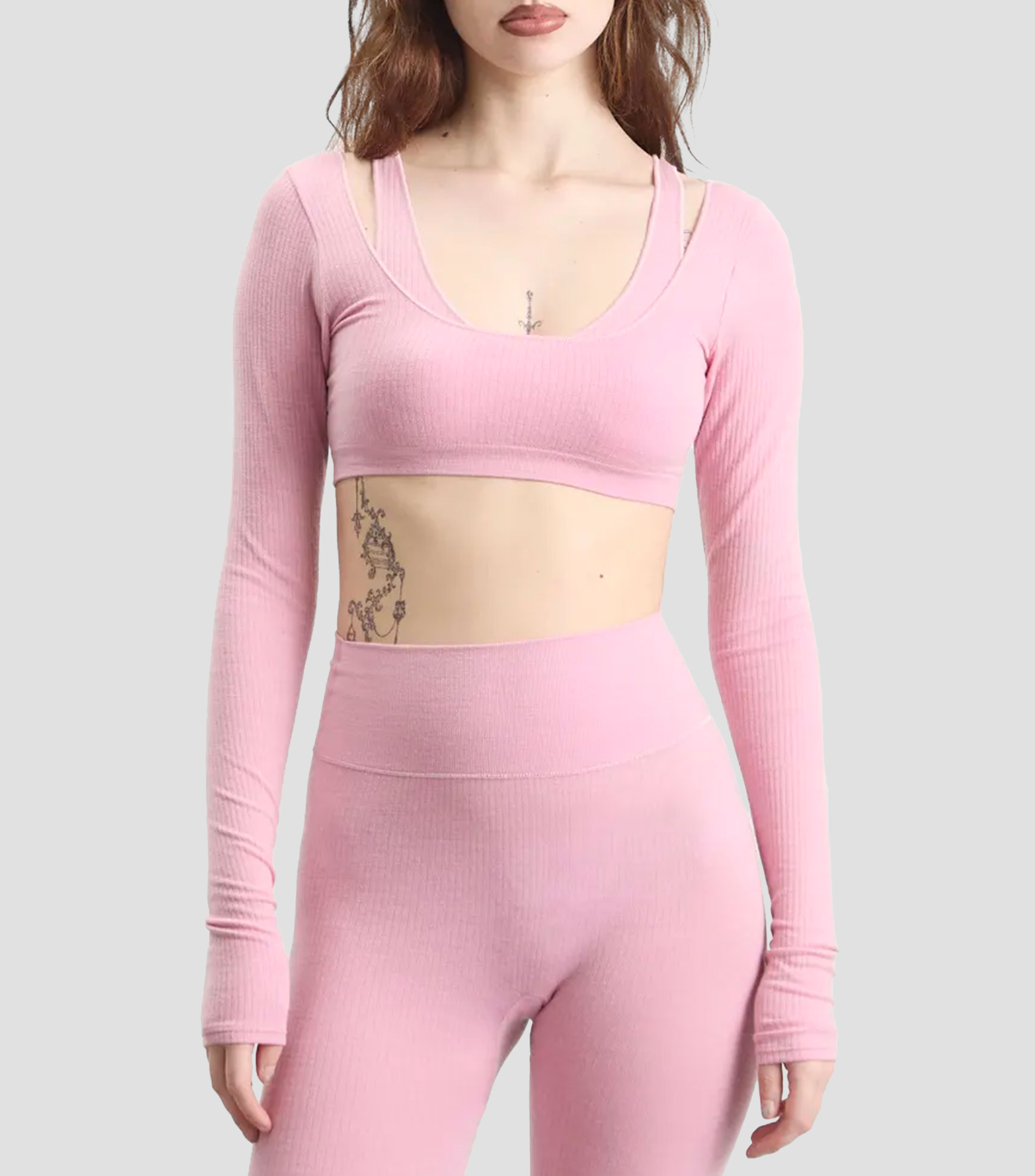 Playera de cuello redondo con manga larga lisa Mujer