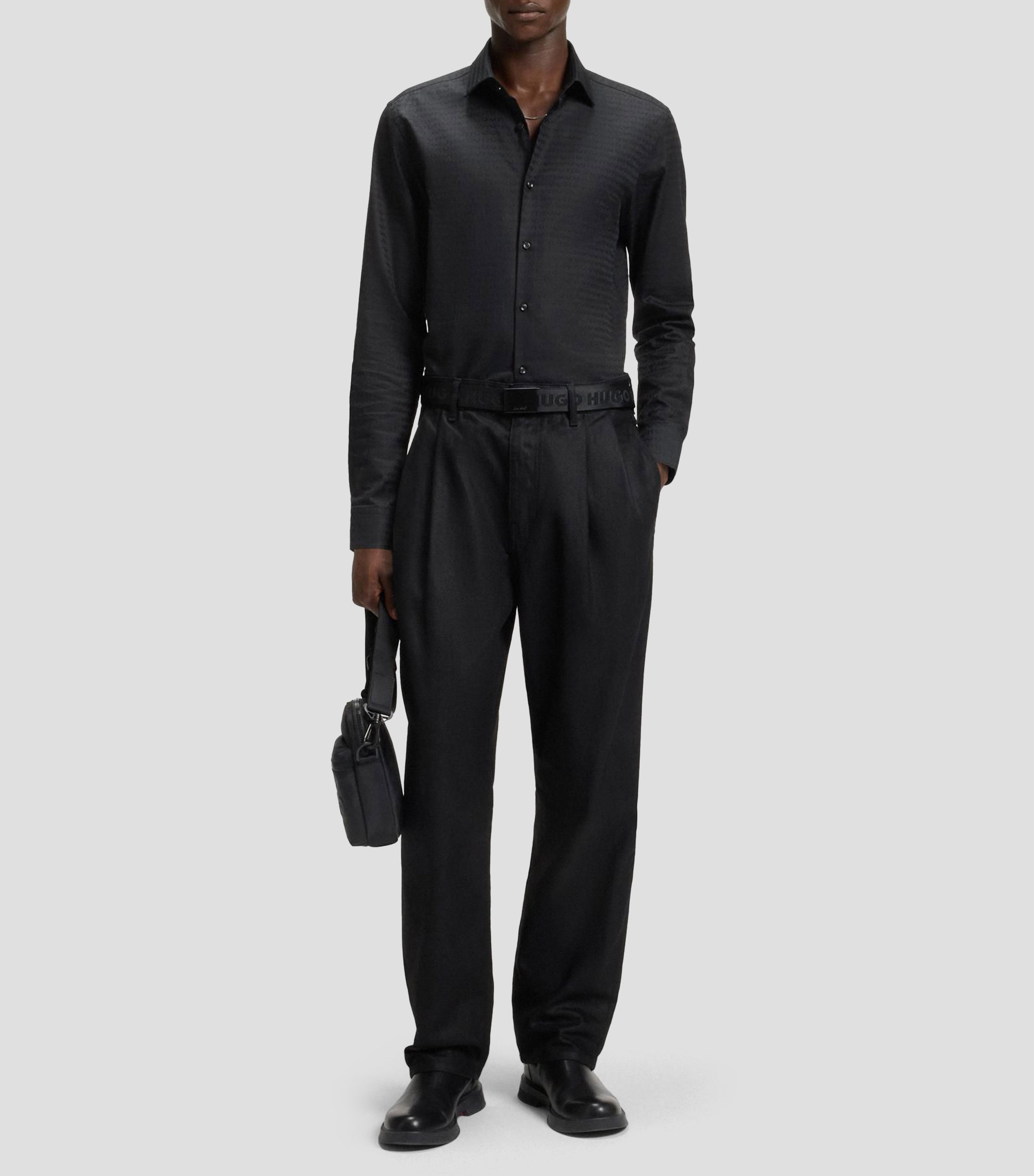 Camisa Slim de algodon con logos en jacquard Hombre
