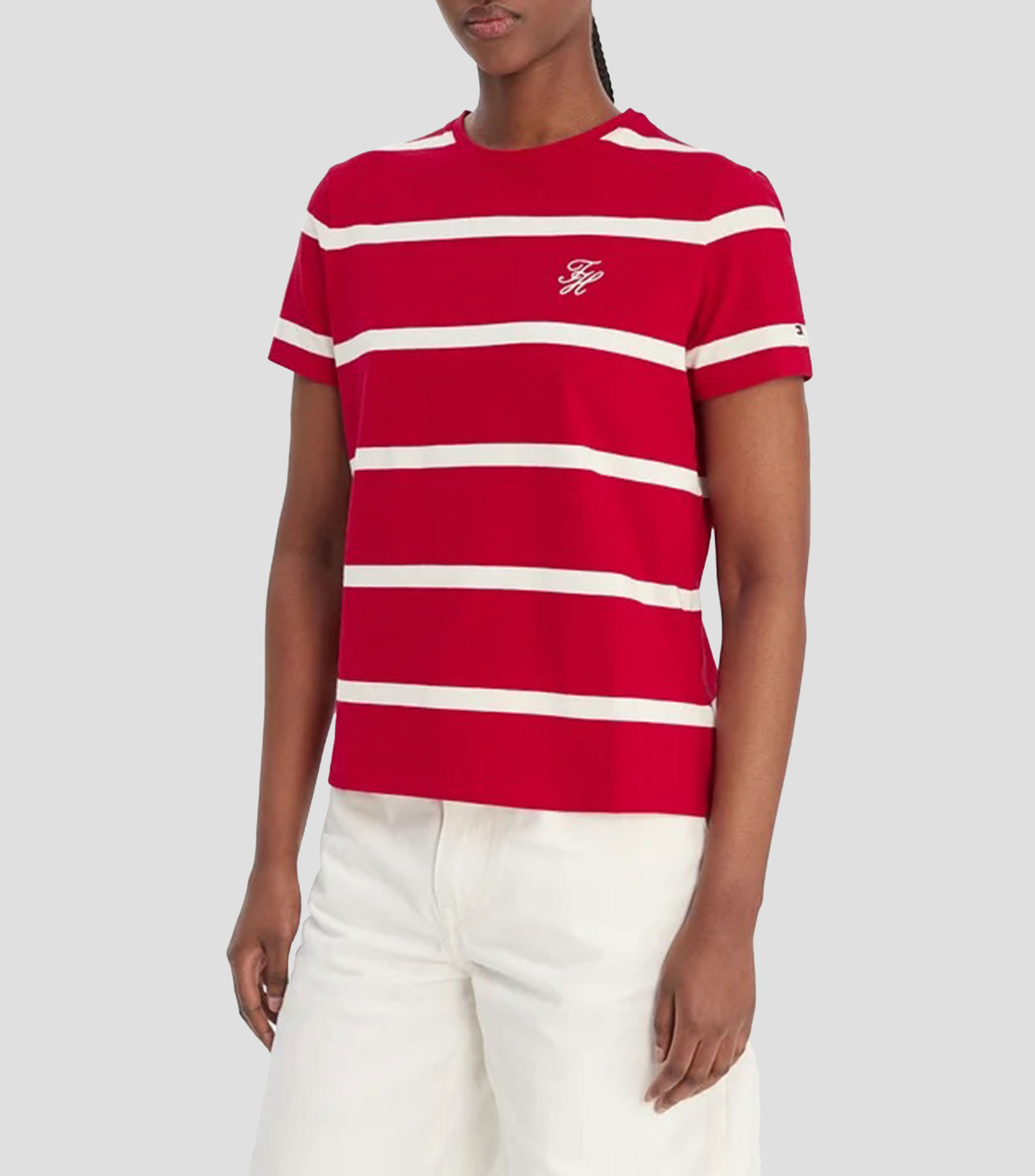 Playera cuello redondo manga corta rayas Mujer