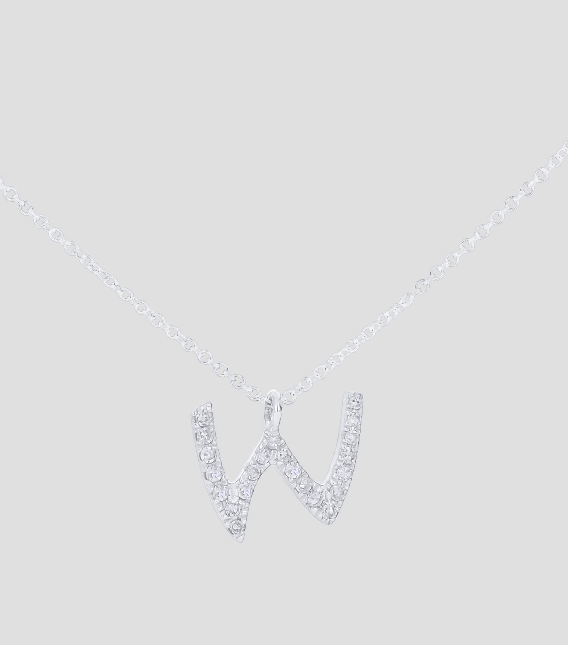 Collar en oro blanco de 14 Kts con diamantes Letra "W" Mujer