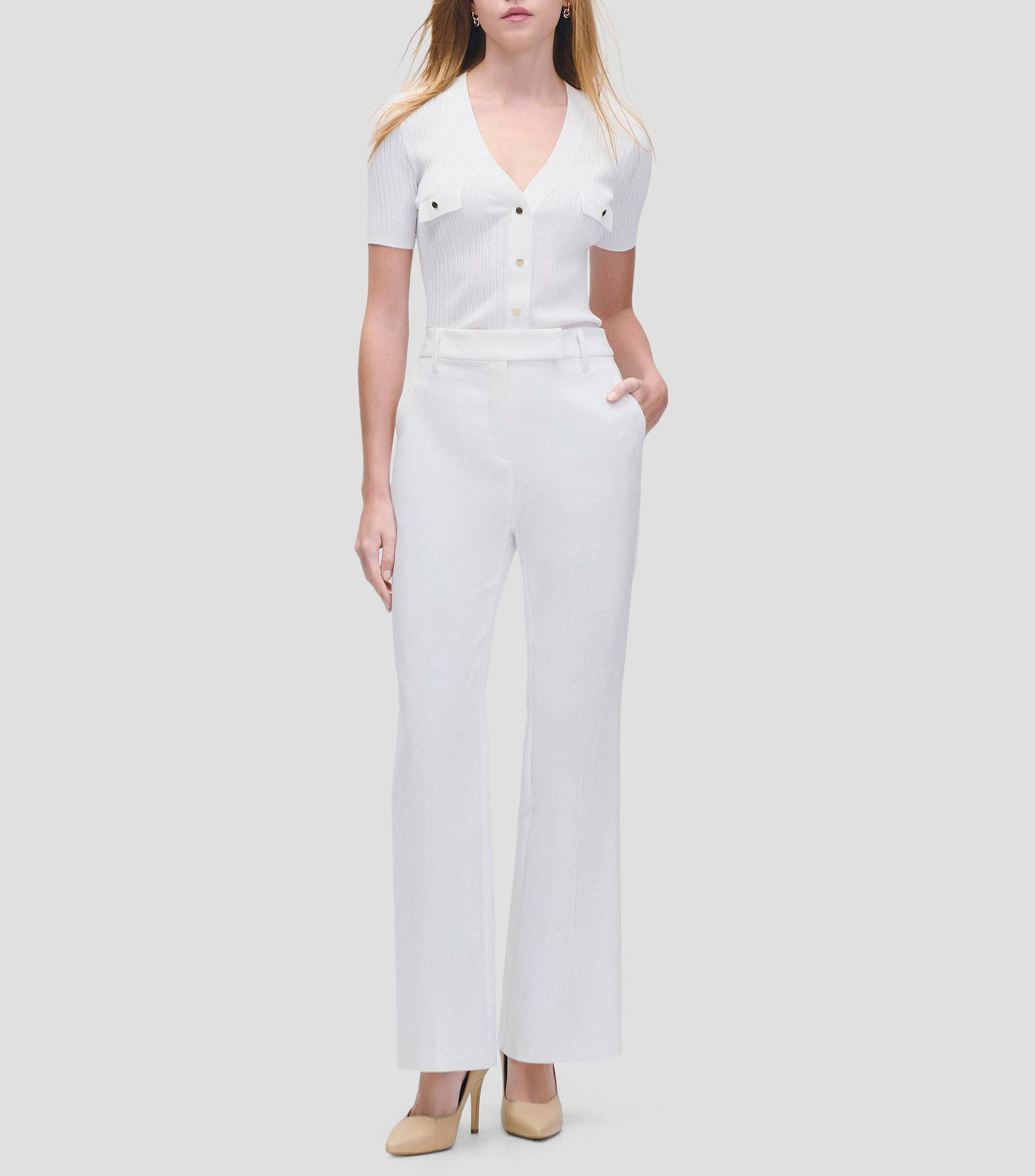 Pantalón pretina con pase trabas y bolsas diagonales largo Mujer