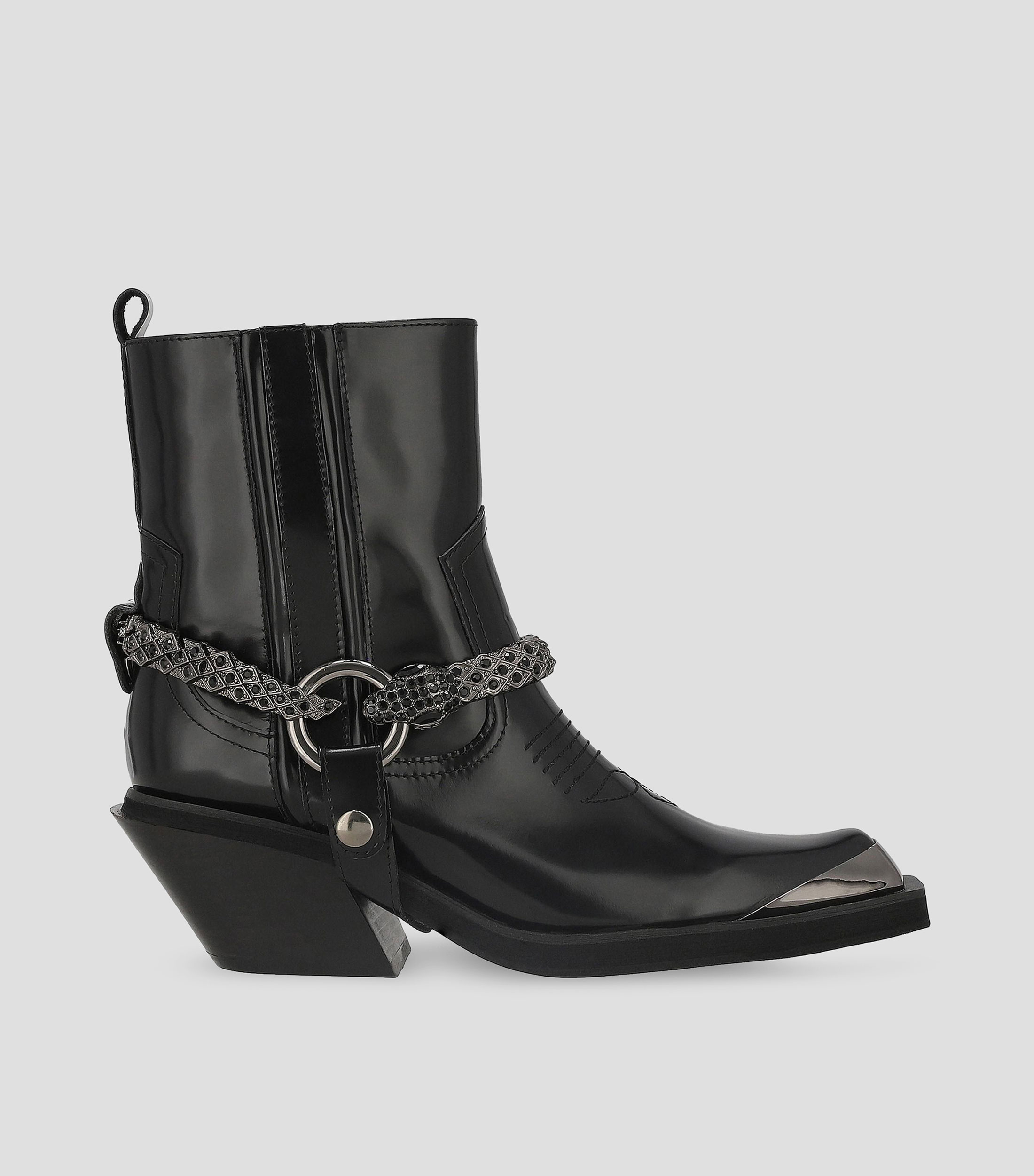 Botines vaqueros de tacón mediano ancho en piel Mujer