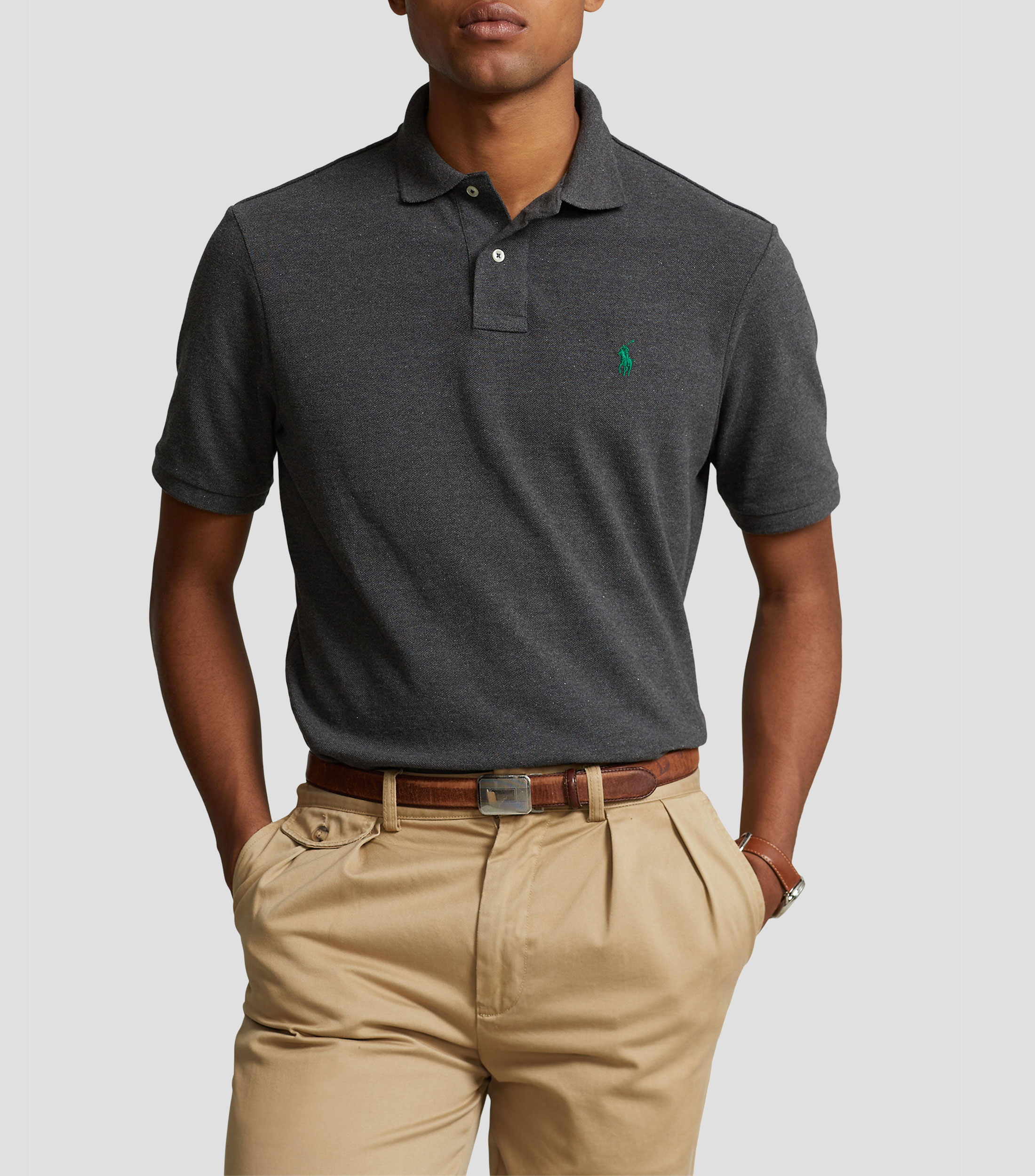 Playera tipo polo manga corta jaspeada Hombre