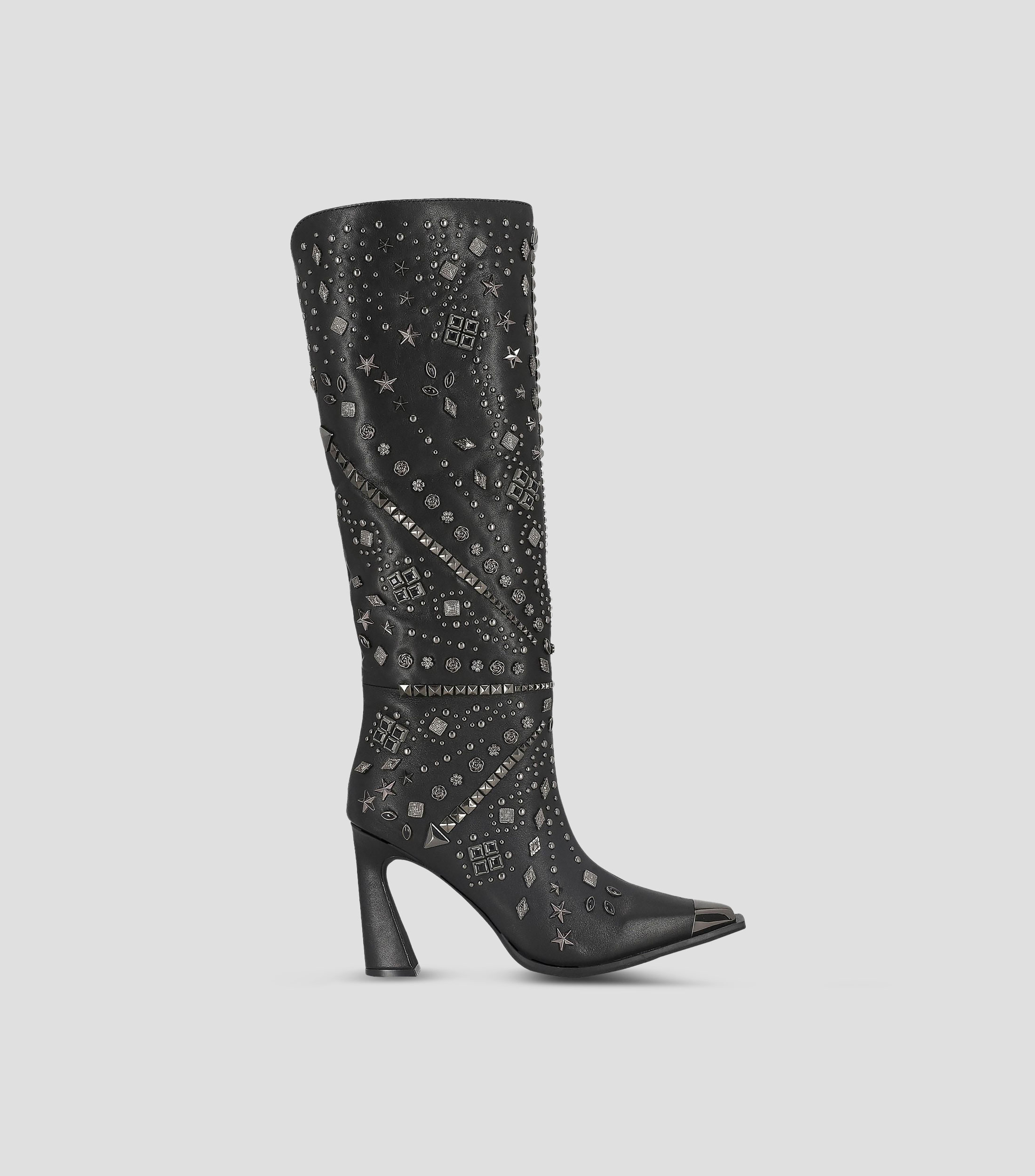 Botas largas en piel de tacón alto de 10 cm cuadrado Mujer