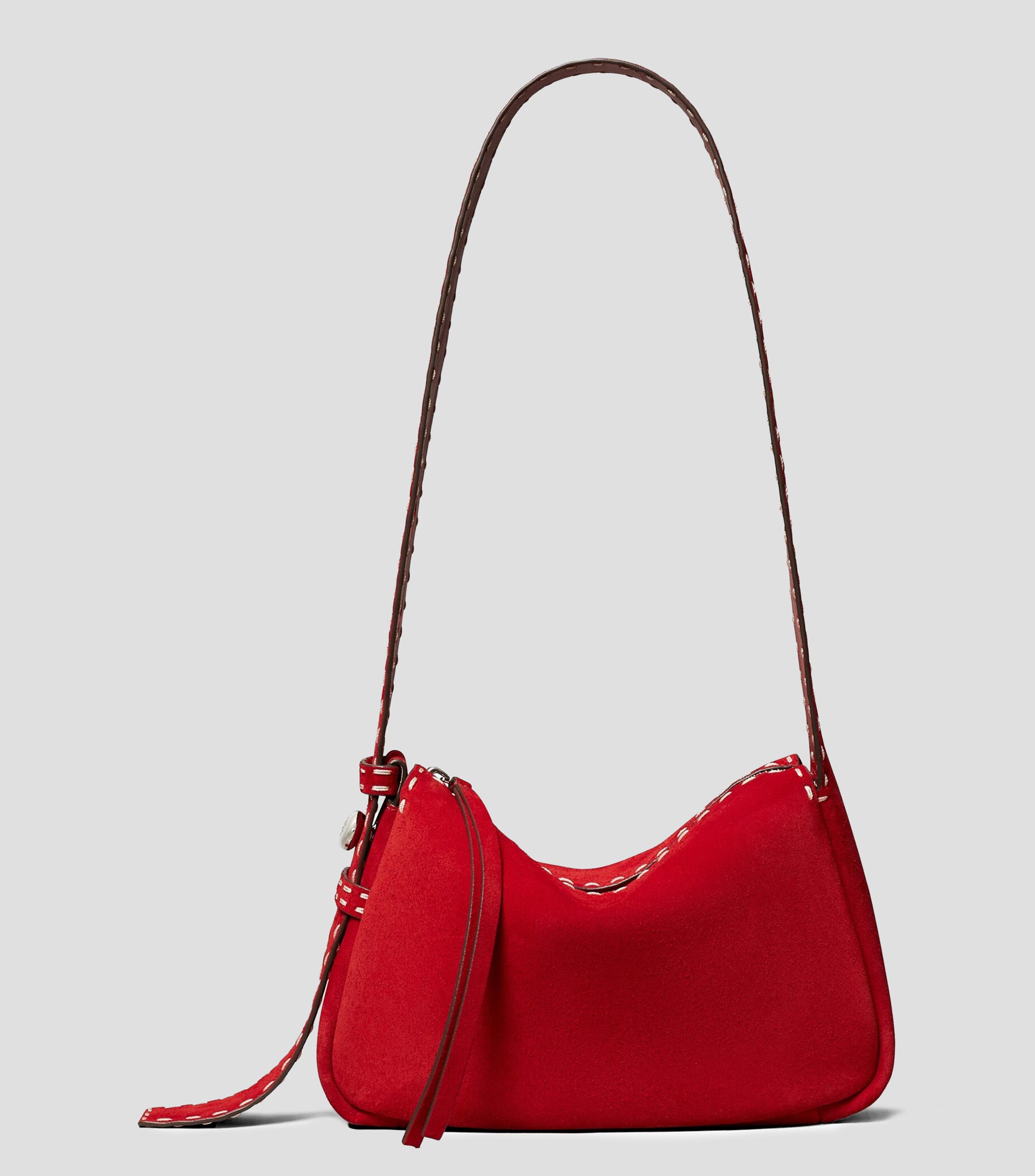 Bolsa de hombro pequeño Romy de ante con costuras de punto