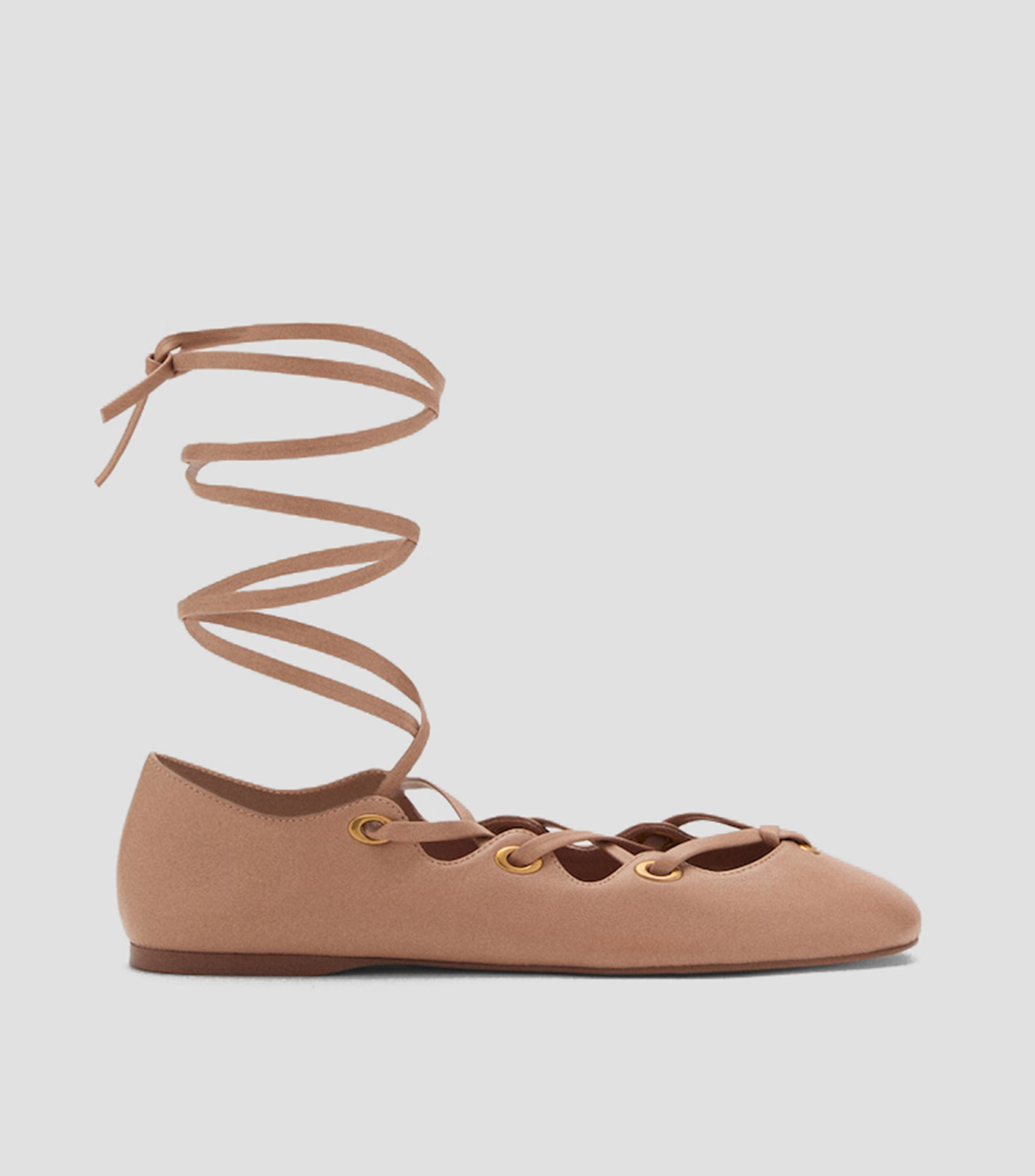 Flats en piel con tiras cruzadas Mujer