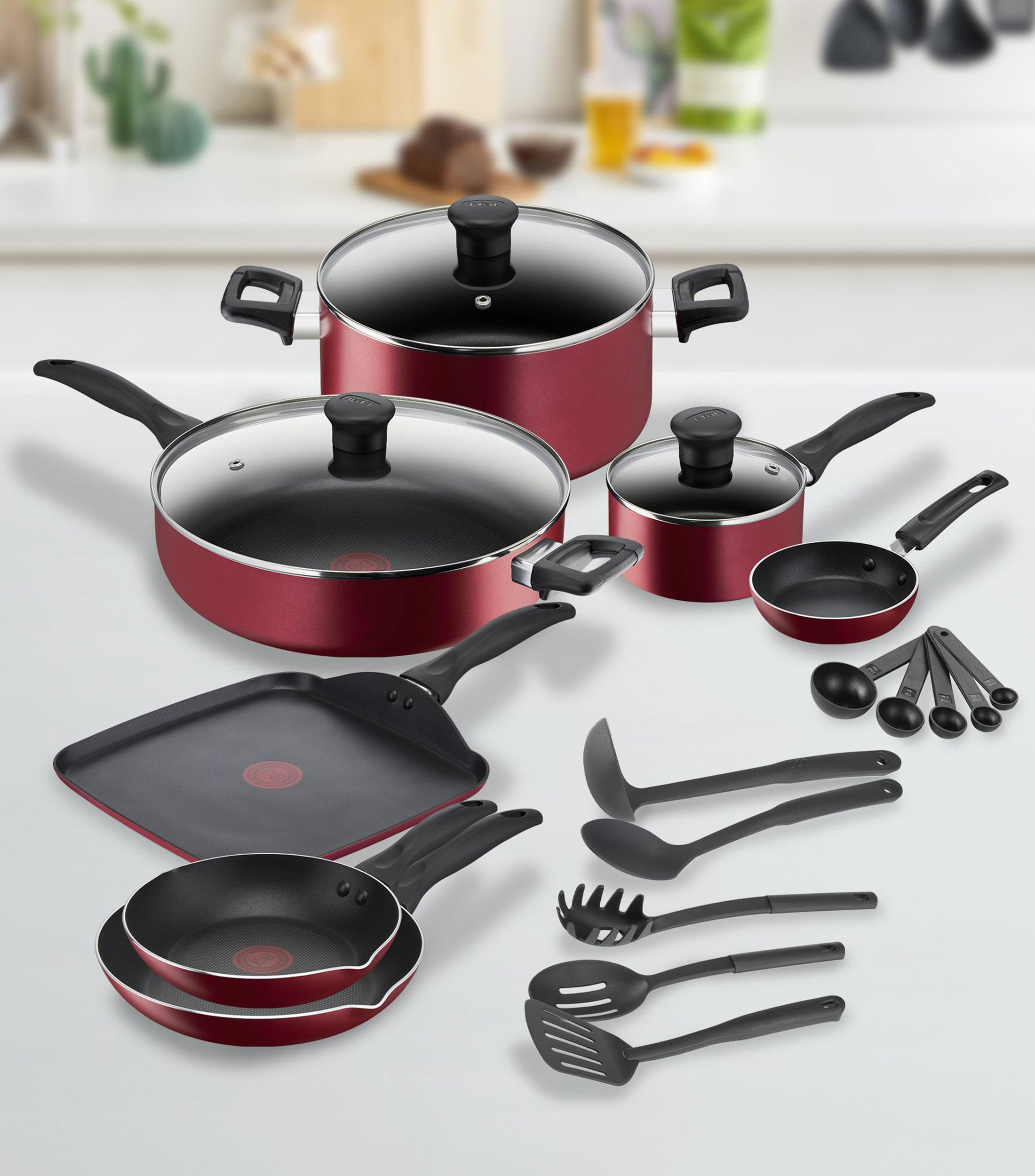 Batería de cocina en aluminio Easy Care 20 piezas roja