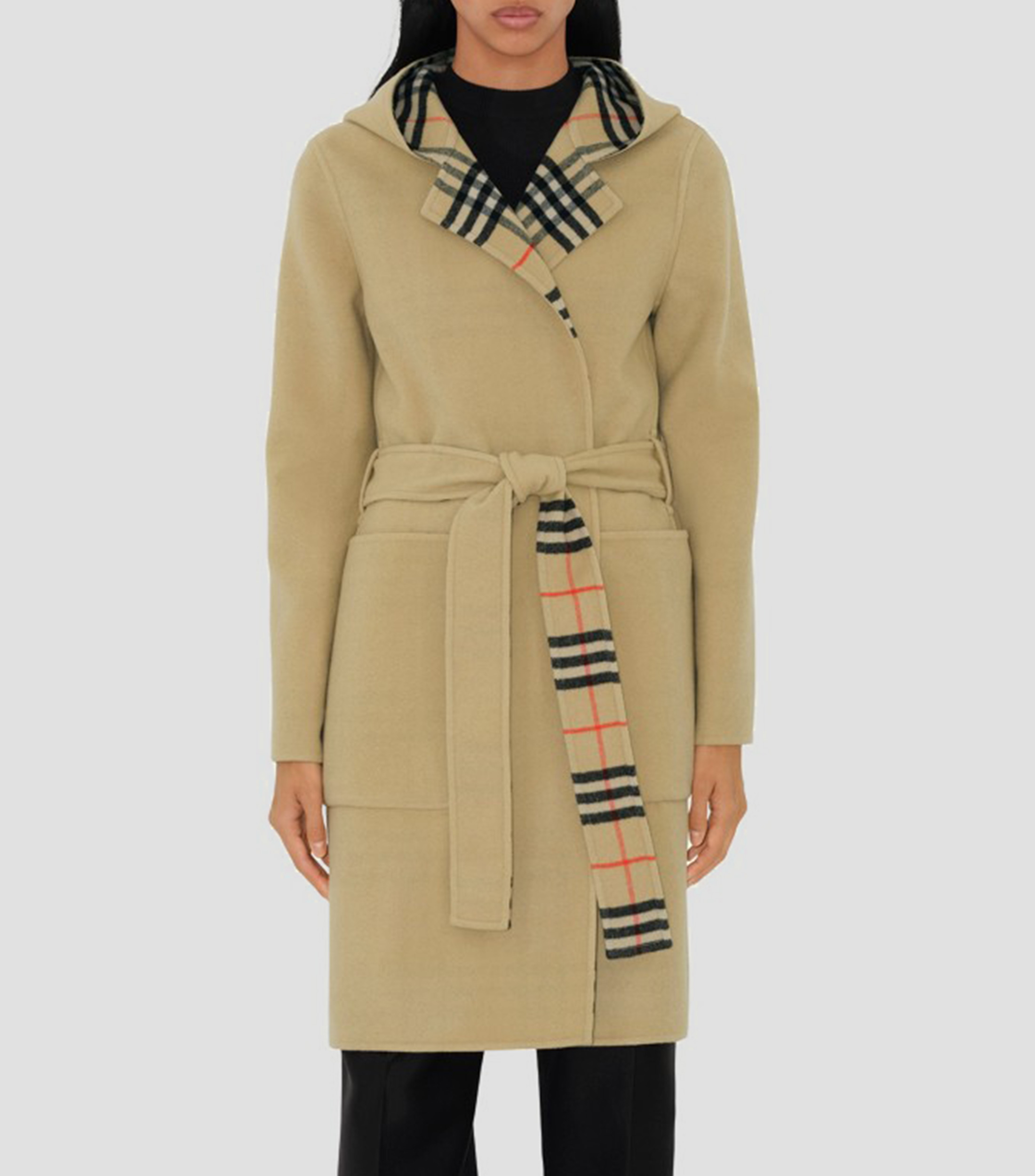 Abrigo midi reversible de longitud media en lana Check Mujer