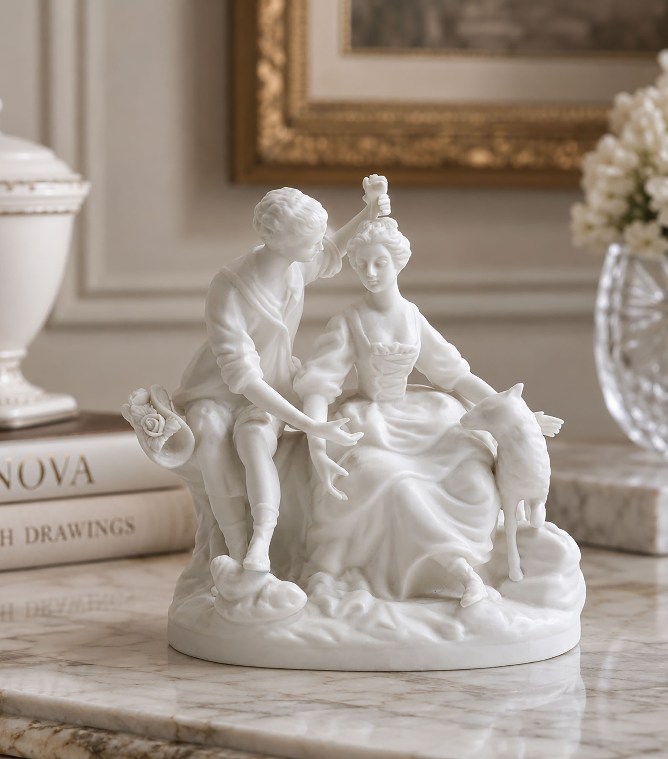 Figura decorativa pareja en porcelana