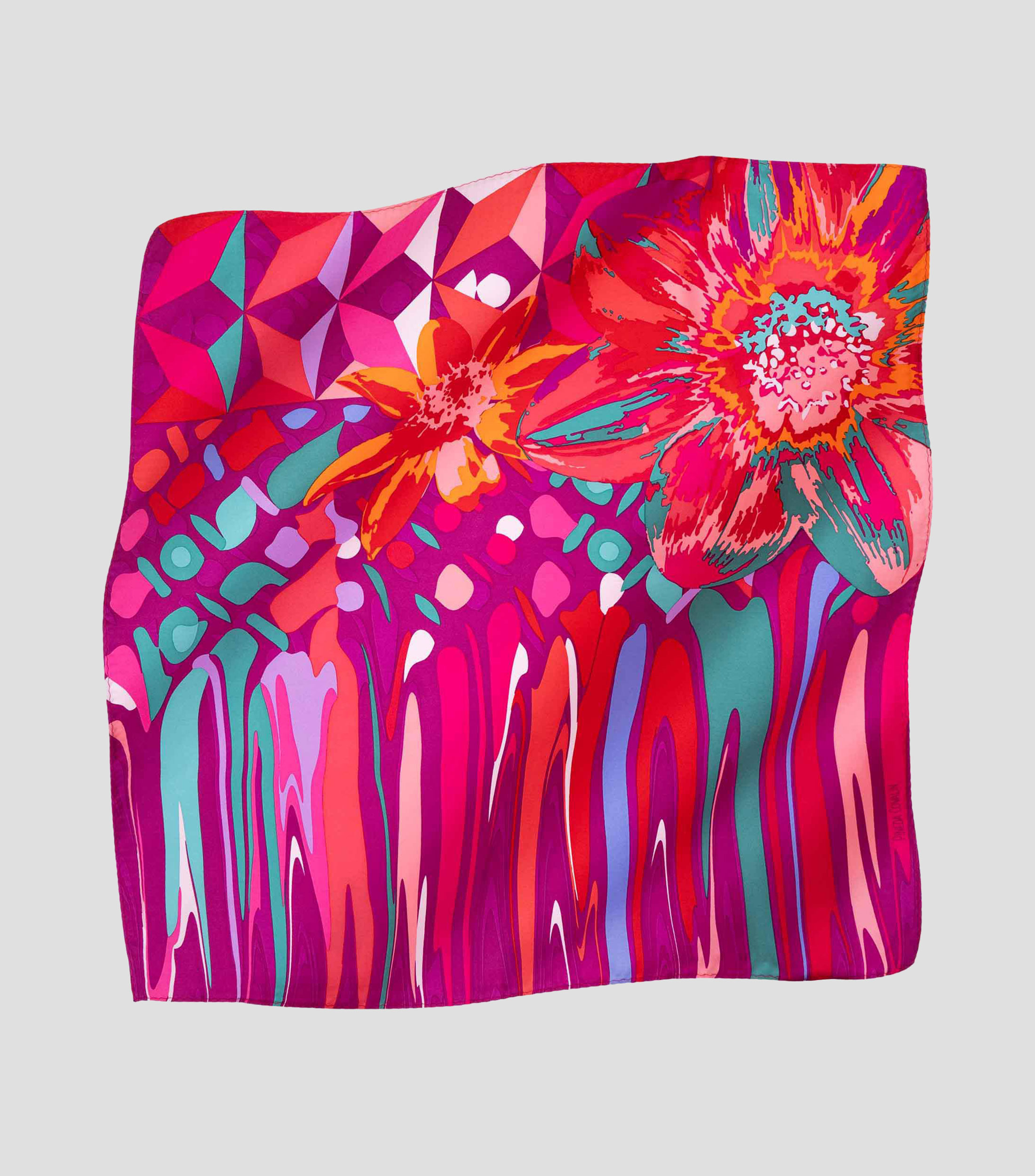 Mascada en seda fucsia estampada Mujer