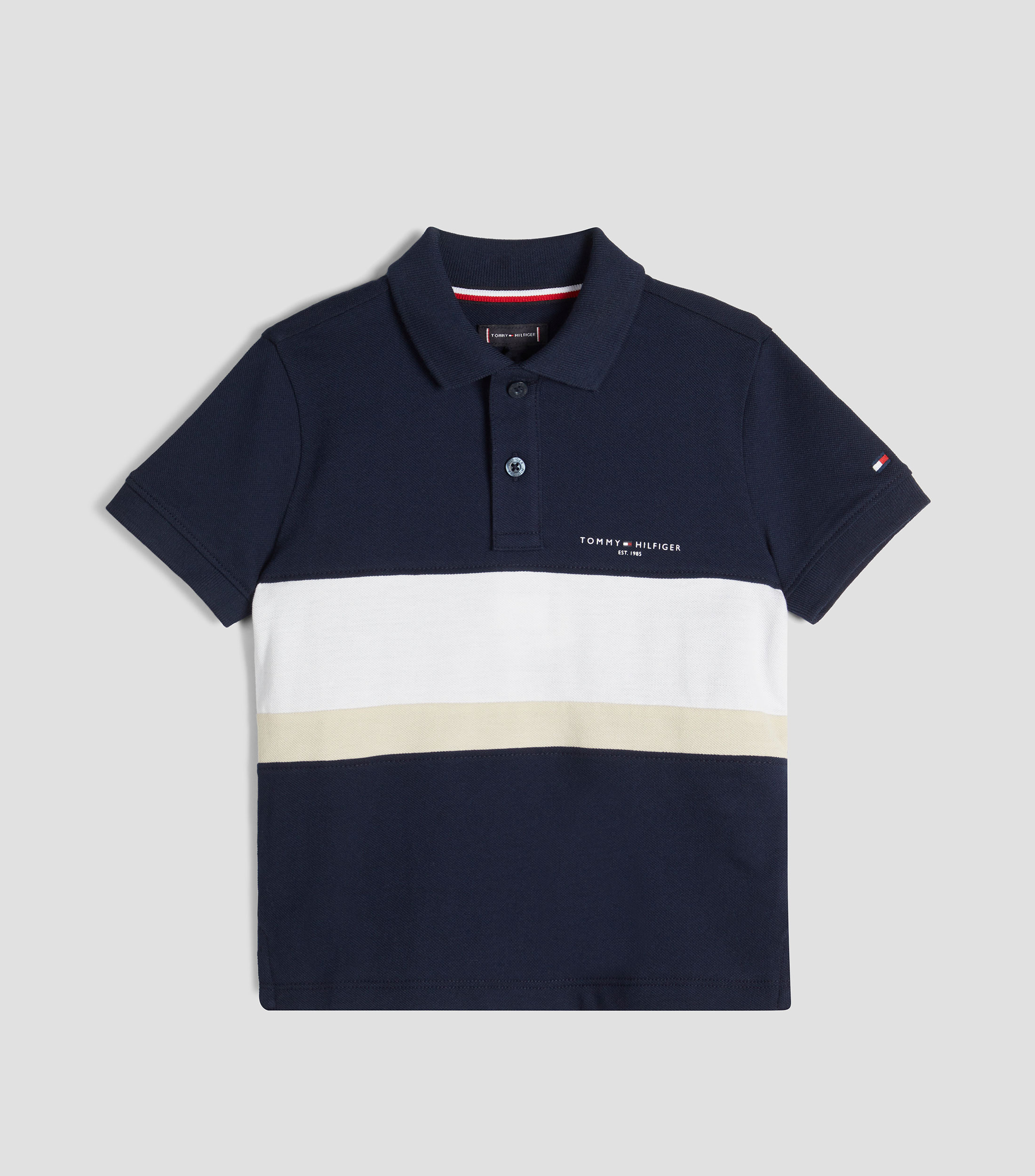 Playera cuello tipo polo manga corta con franjas Niño