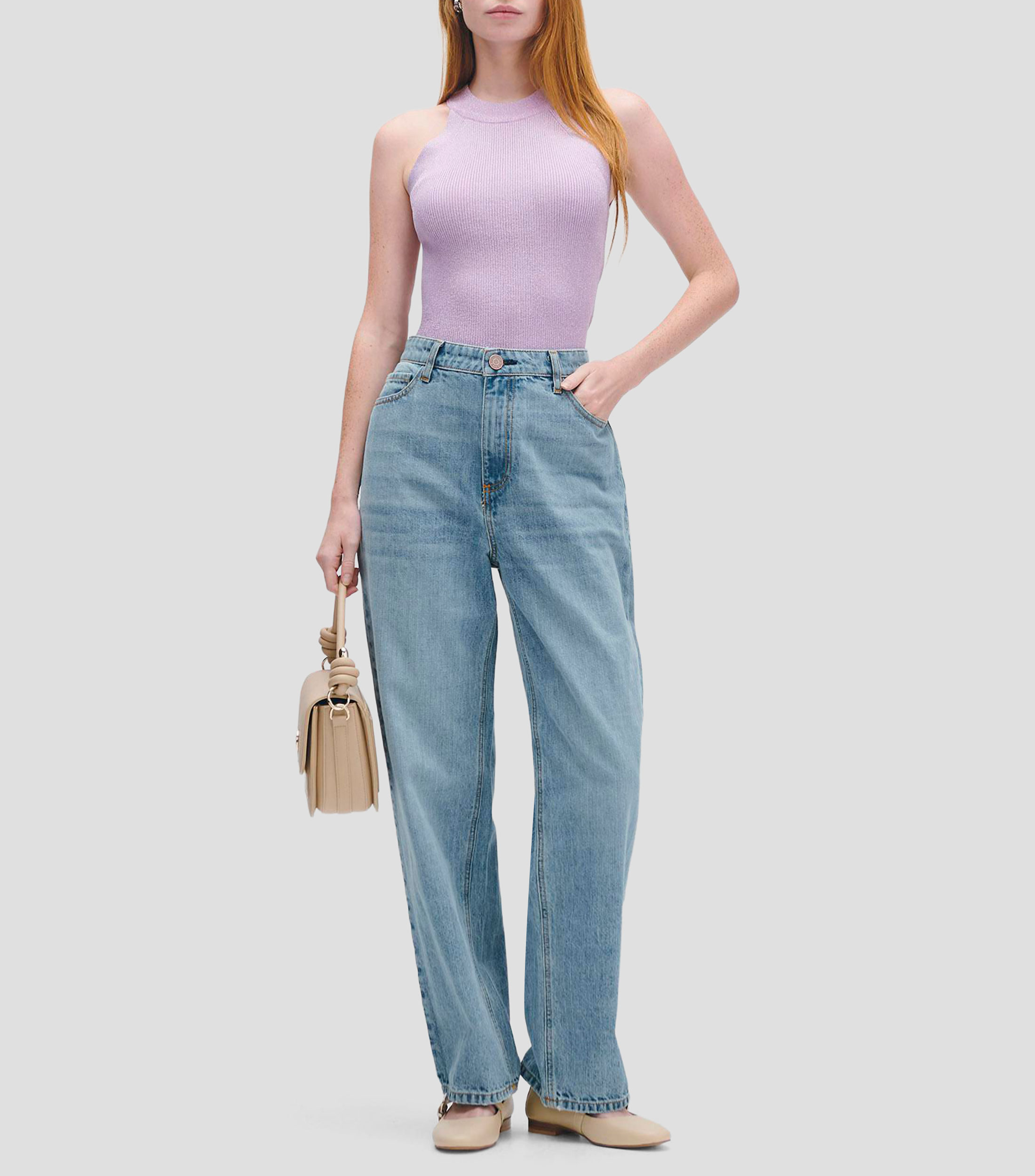 Blusa halter tejido canalé con lúrex Mujer