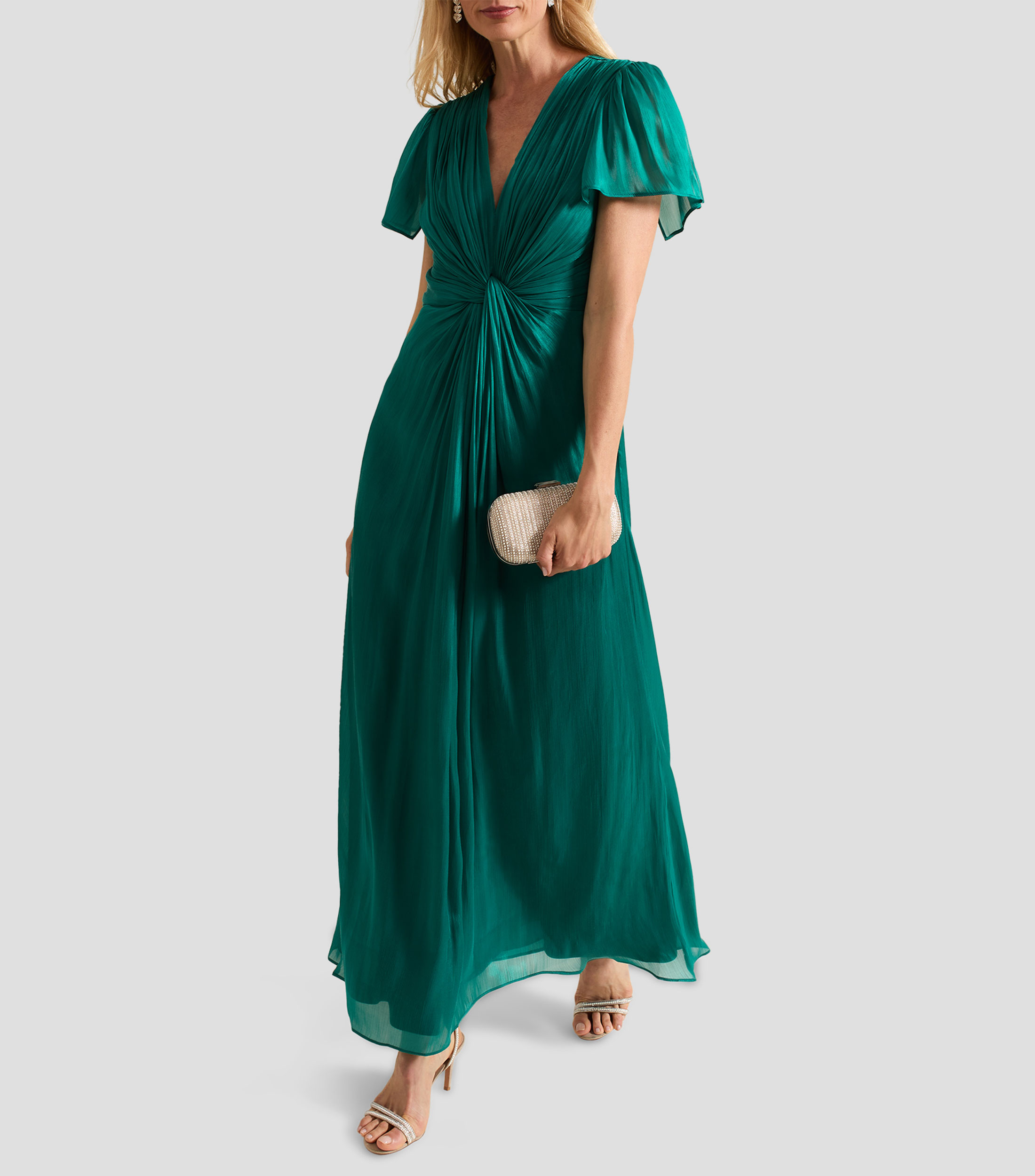 Vestido largo manga corta liso Mujer