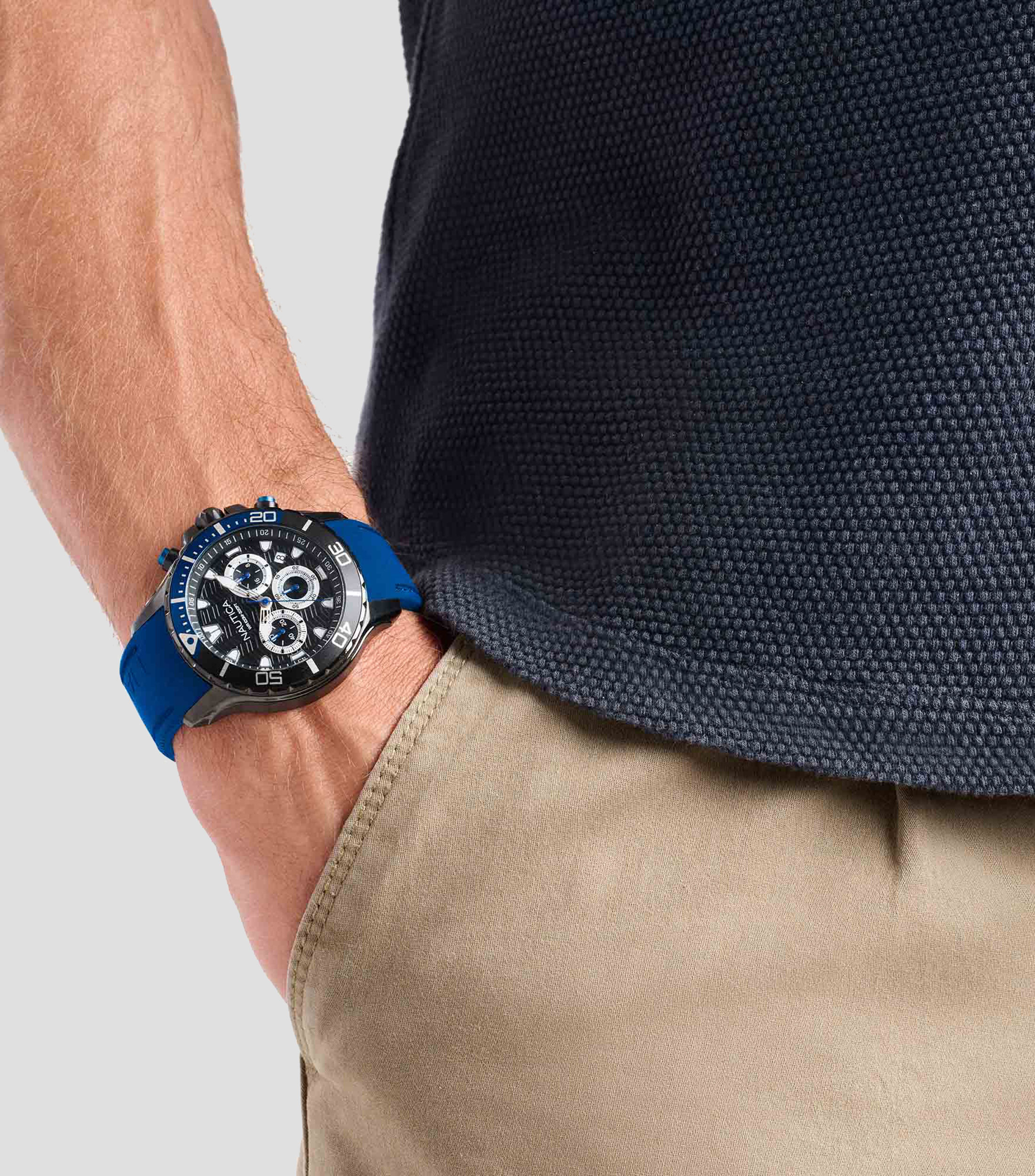 Set Reloj para Hombre Crono Casual Negro, Azul