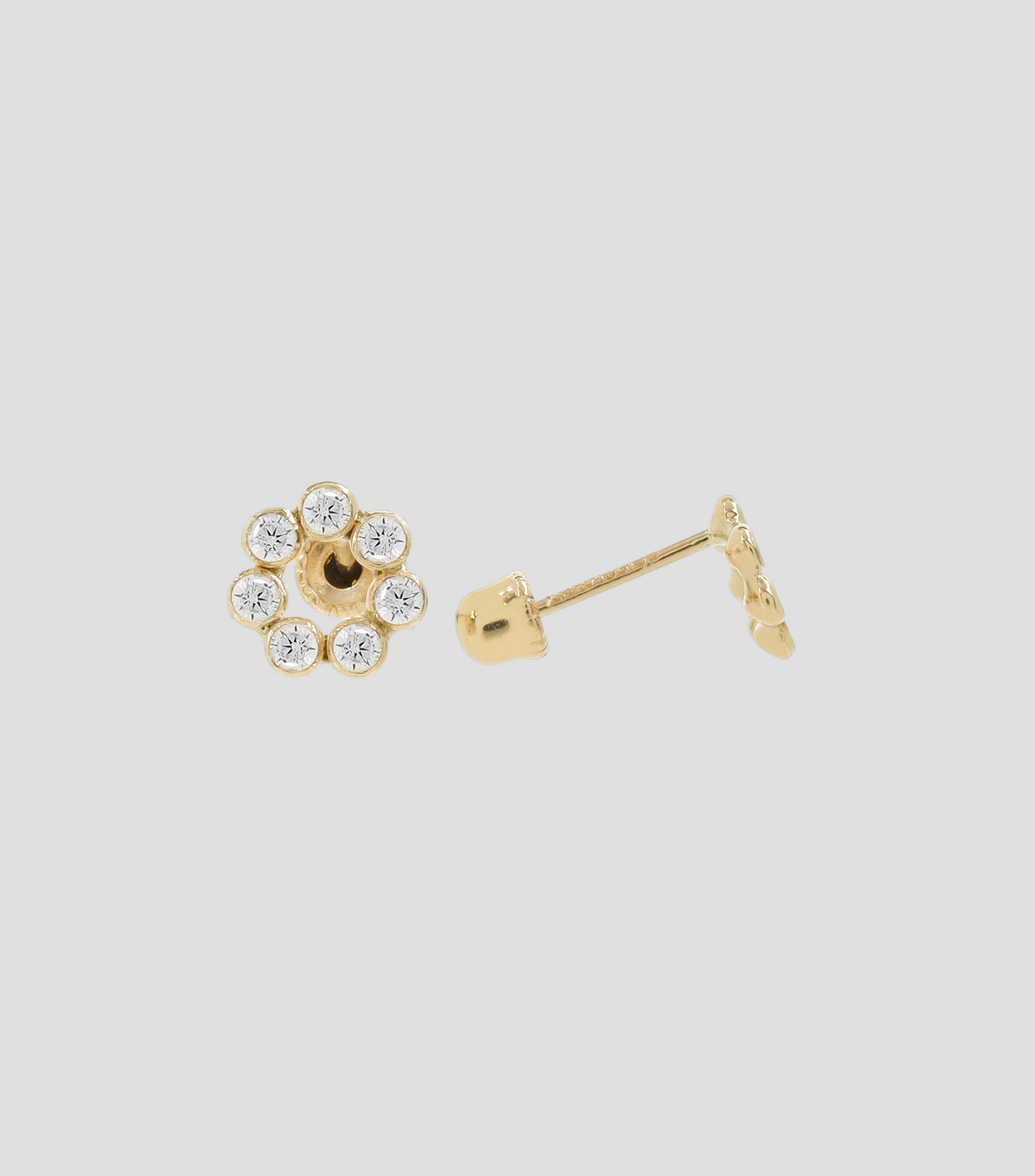 Broqueles en oro amarillo de 14 Kilates con forma de flor y circonitas Nina
