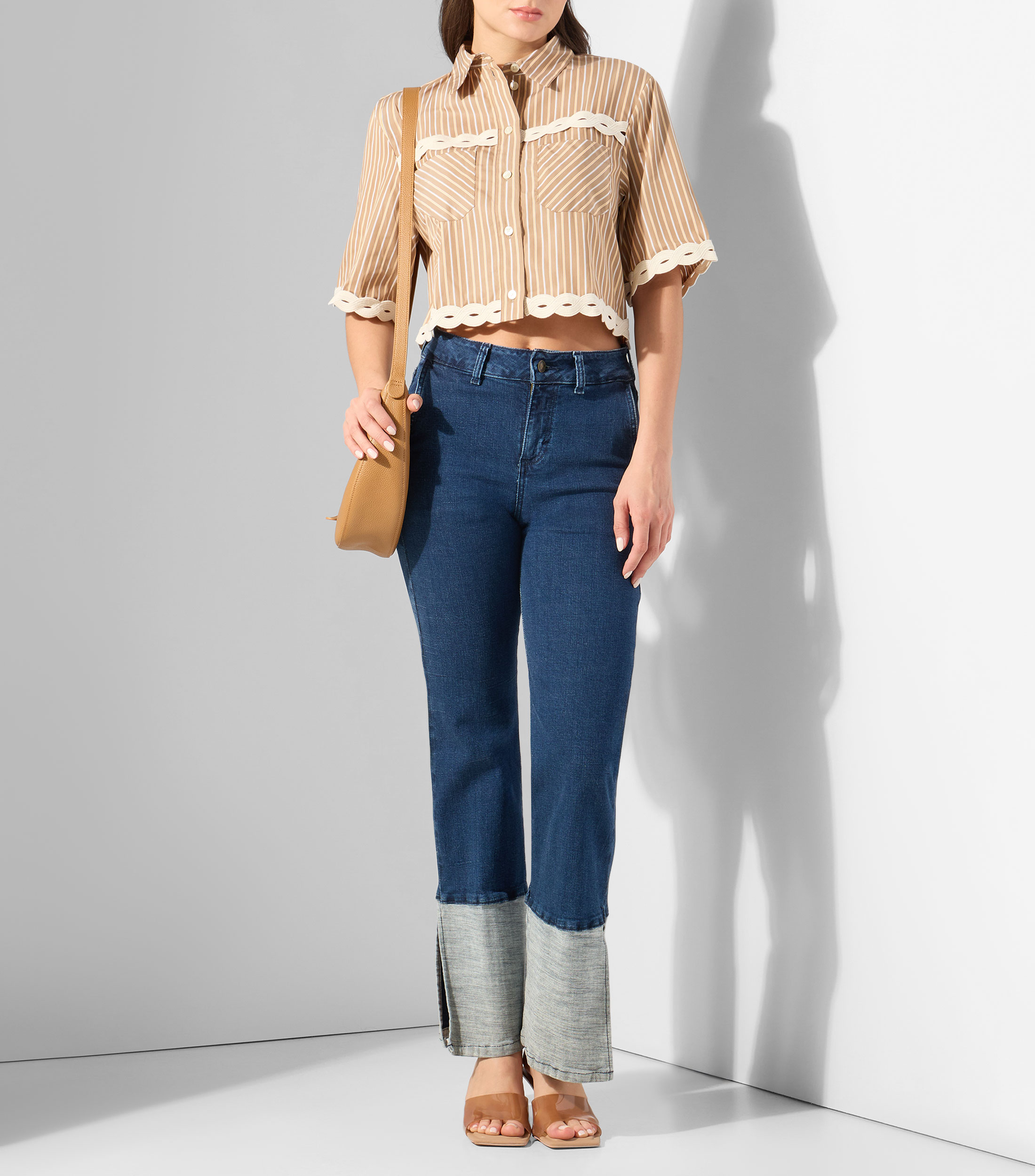 Camisa de rayas con manga corta Mujer